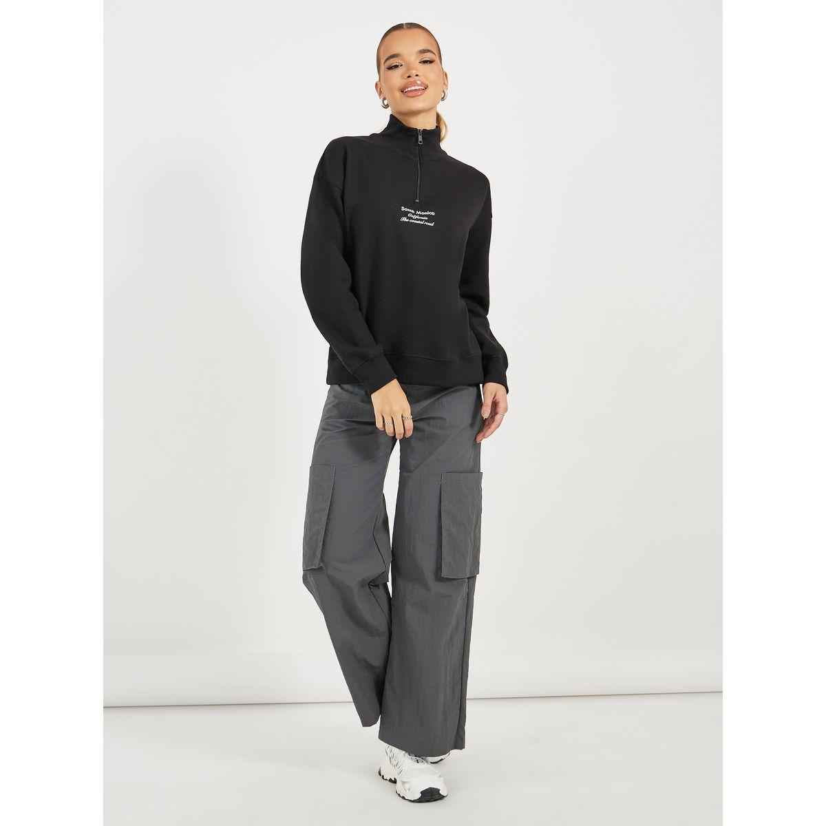 Styli Regular Fit Regular Length Half Zip Slogan Sweatshirt-women-winterwear-hoodiesandsweatshirts-sweatshirts-image-2