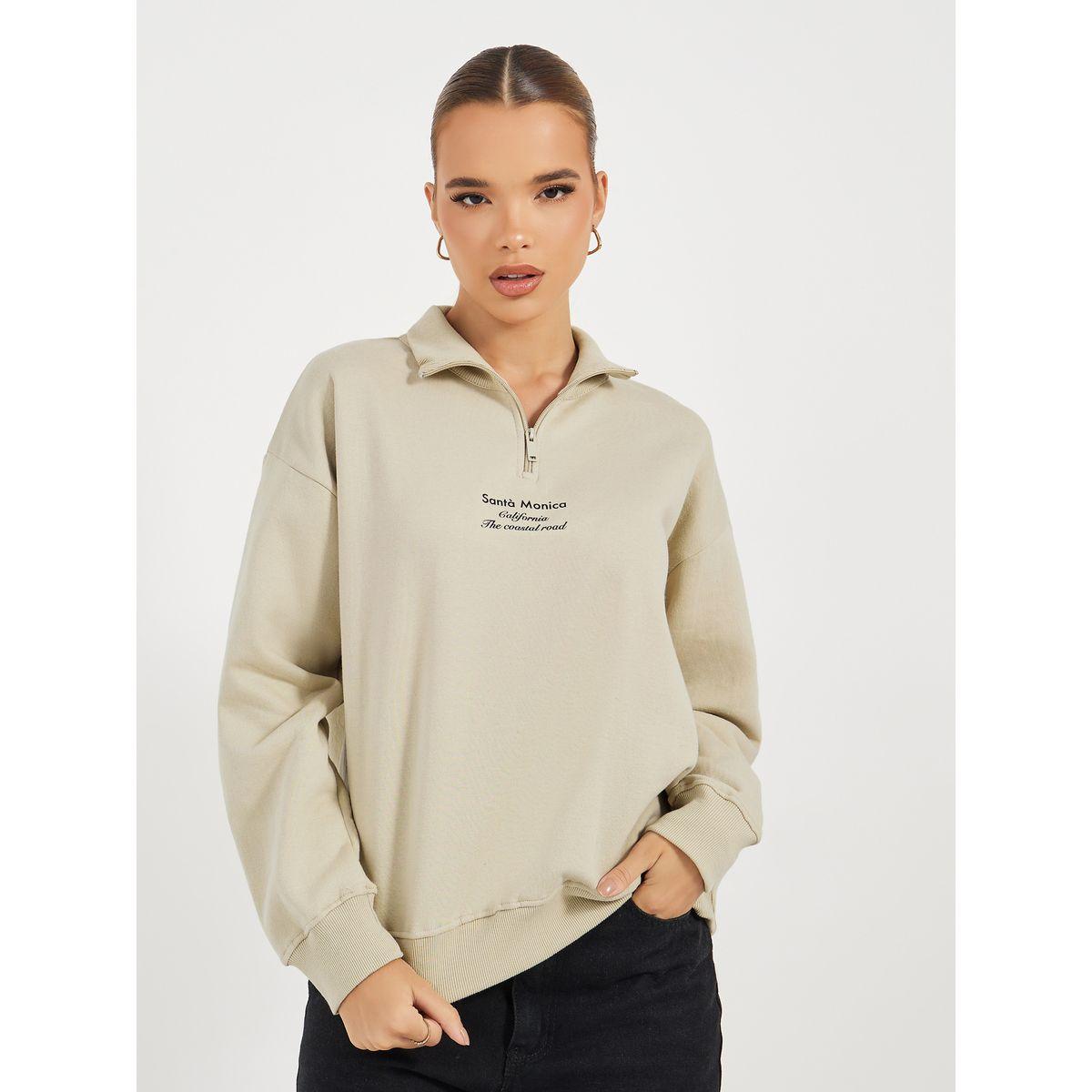Styli Regular Fit Regular Length Half Zip Slogan Sweatshirt-women-clothing-hoodiesandsweatshirts-sweatshirts-image-1