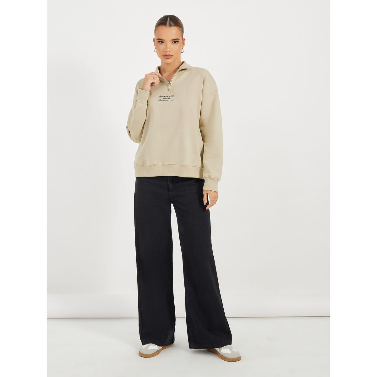 Styli Regular Fit Regular Length Half Zip Slogan Sweatshirt-women-clothing-hoodiesandsweatshirts-sweatshirts-image-2