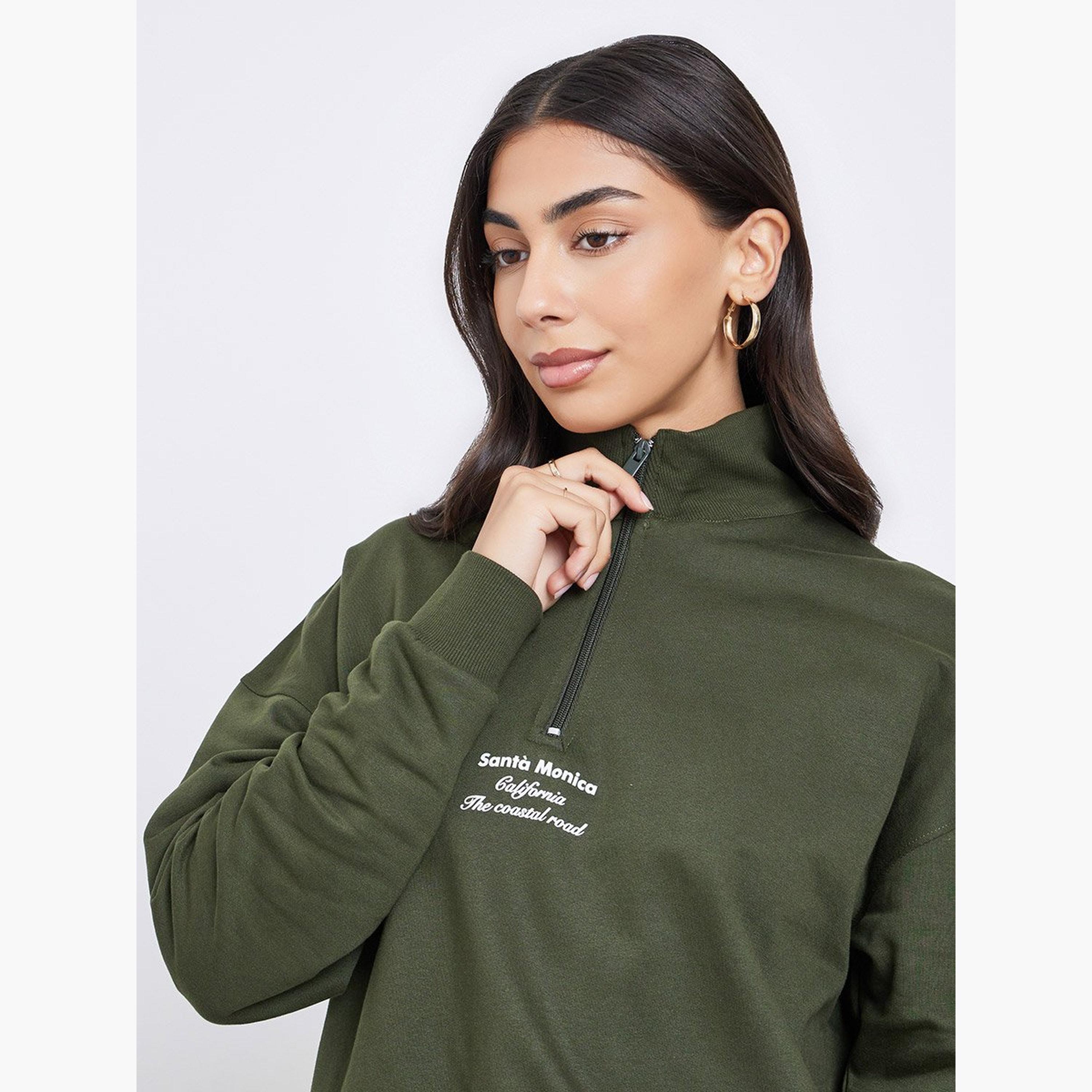 ستايلي - سويت شيرت قصة عادية وسحاب نصفي وشعار-women-winterwear-hoodiesandsweatshirts-sweatshirts-image-4