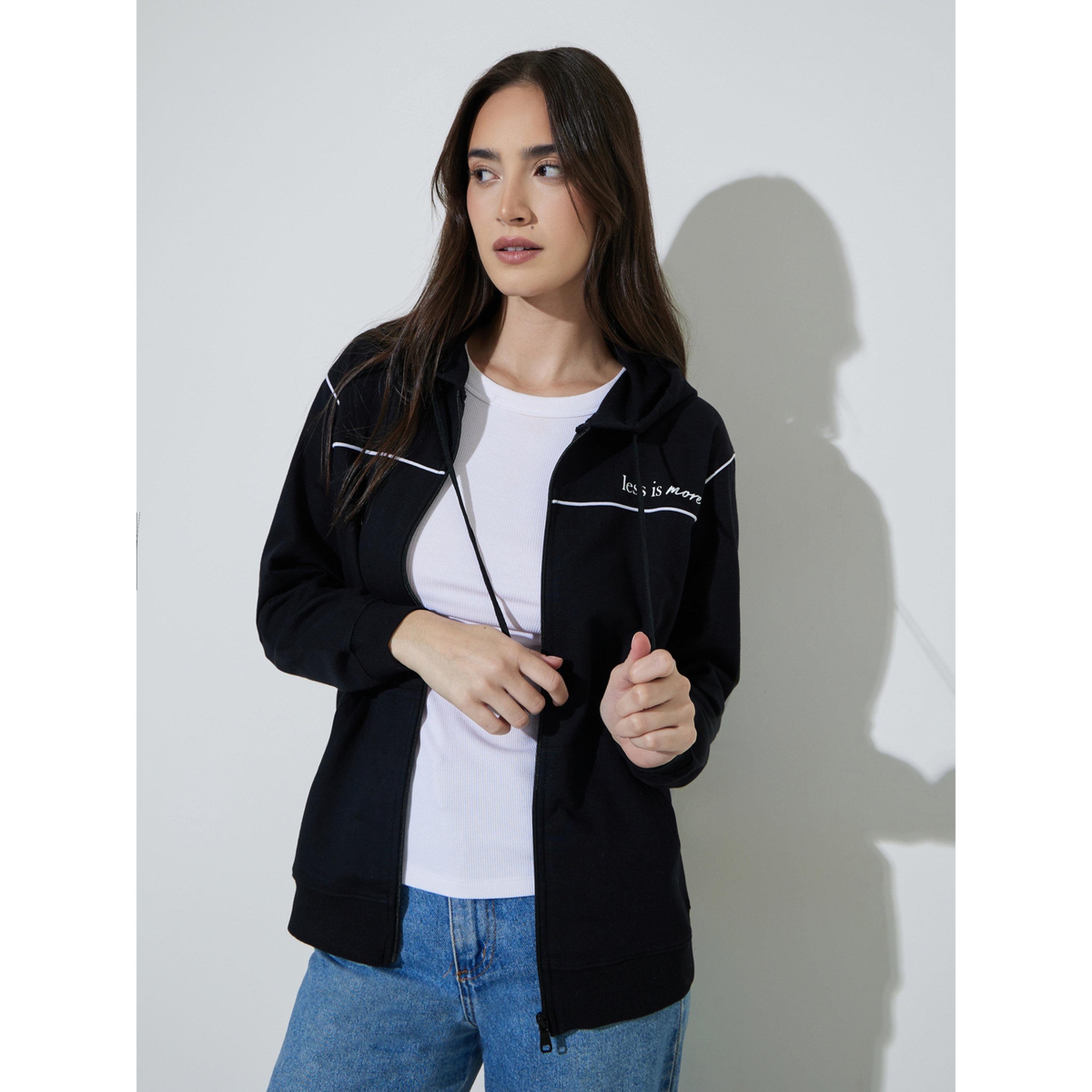 Styli Black Regular Fit Longline Hoodie with Piping Detail-women-clothing-hoodiesandsweatshirts-hoodies-image-4