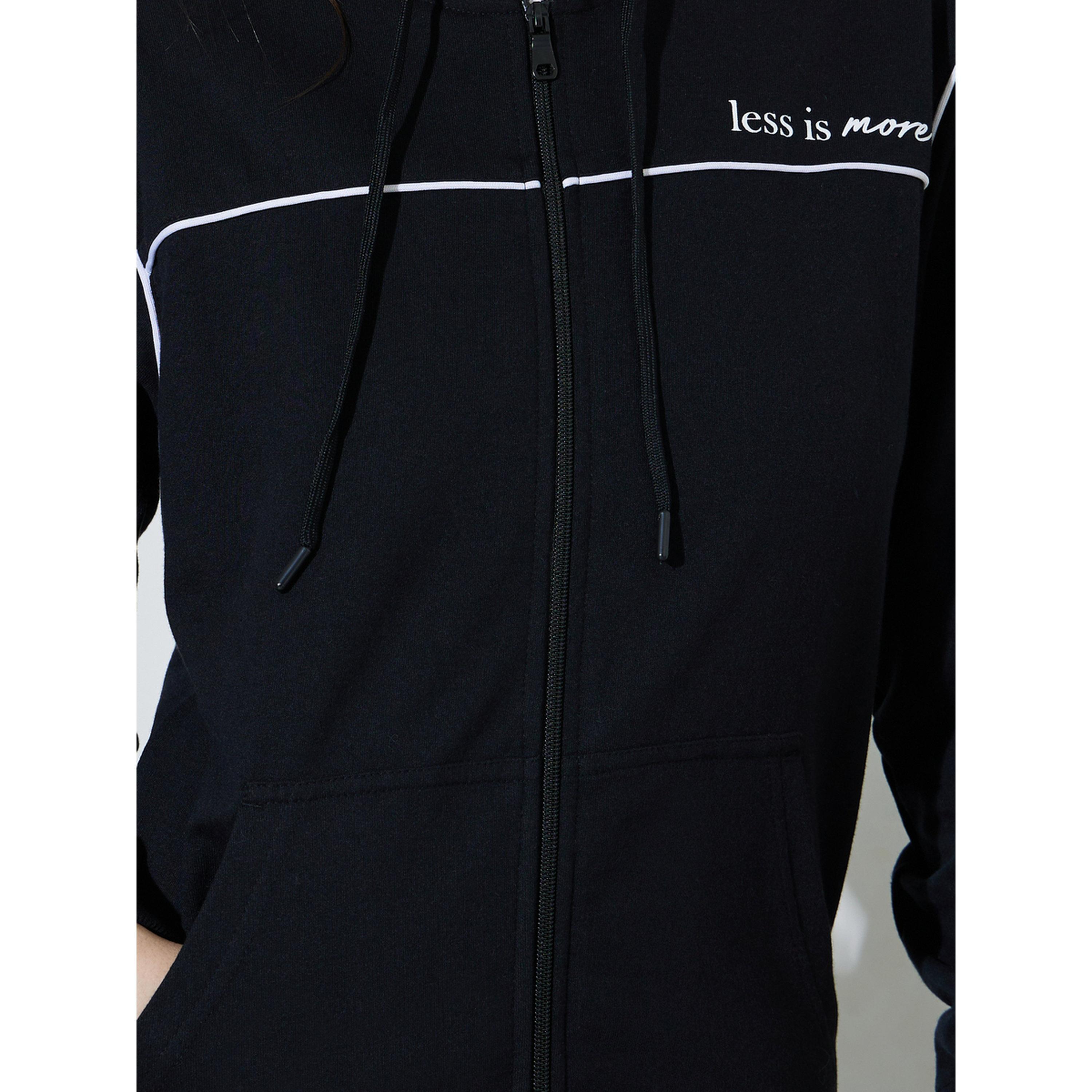 Styli Black Regular Fit Longline Hoodie with Piping Detail-women-clothing-hoodiesandsweatshirts-hoodies-image-5
