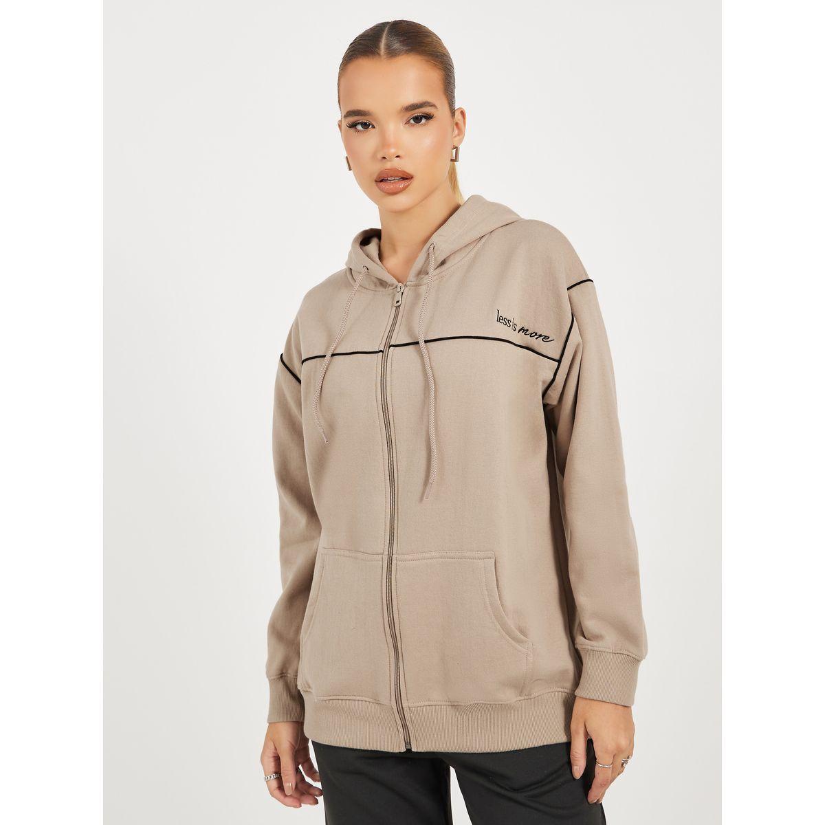Styli Regular Fit Longline Zip Through Hoodie with Contrast Detail-women-clothing-hoodiesandsweatshirts-hoodies-image-1