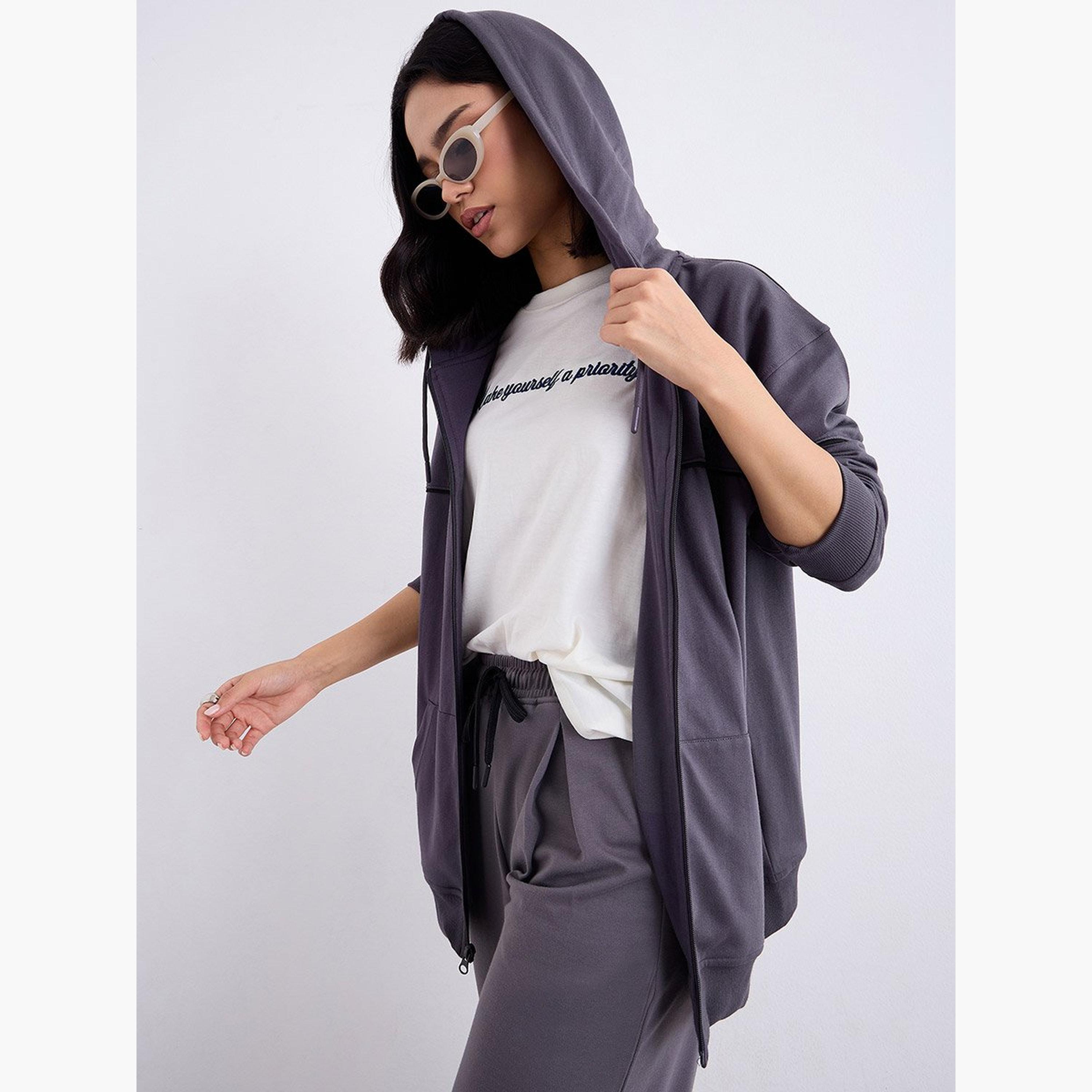 ستايلي - هودي طويل بقصّة عادية مع تفاصيل حواف-women-clothing-hoodiesandsweatshirts-hoodies-image-3