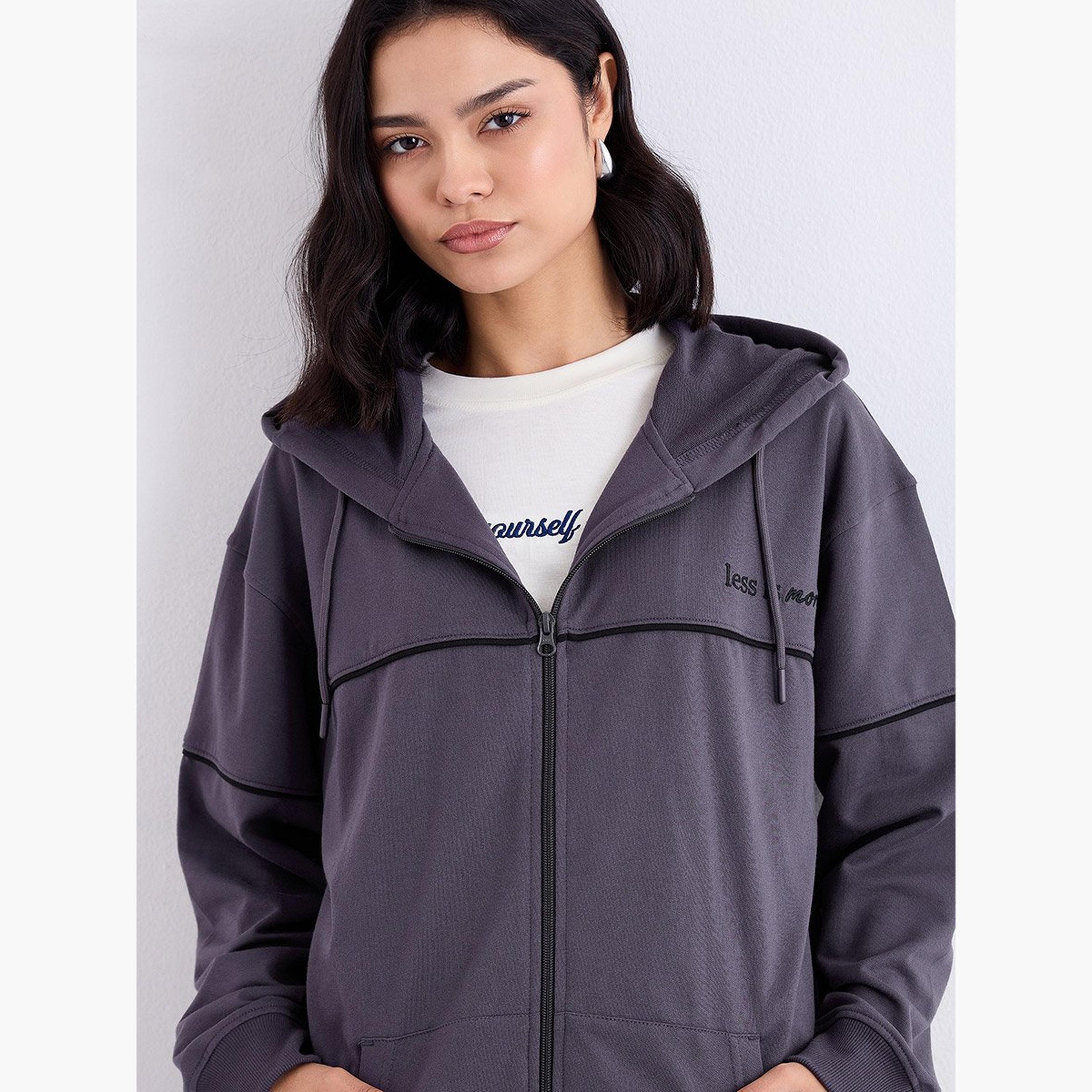 Styli Solid Hooded Neck Long Sleeves Women's Zip Through Hoodie-women-clothing-hoodiesandsweatshirts-hoodies-image-4