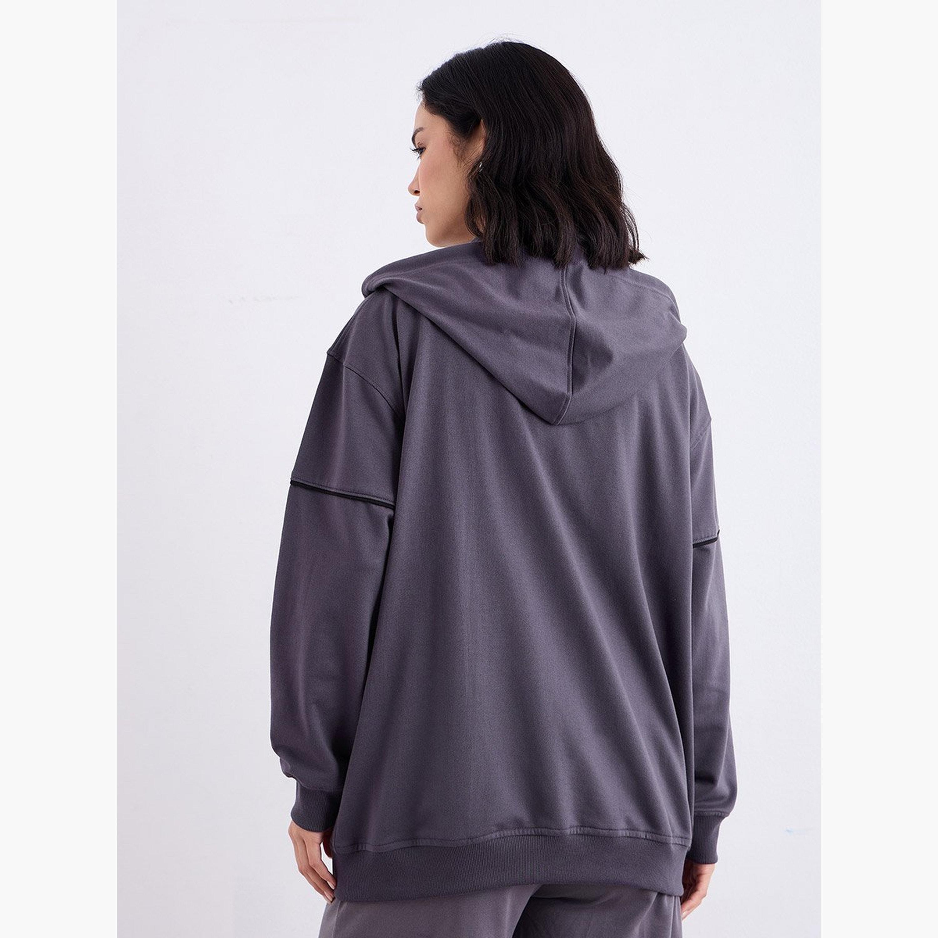 ستايلي - هودي طويل بقصّة عادية مع تفاصيل حواف-women-clothing-hoodiesandsweatshirts-hoodies-image-5