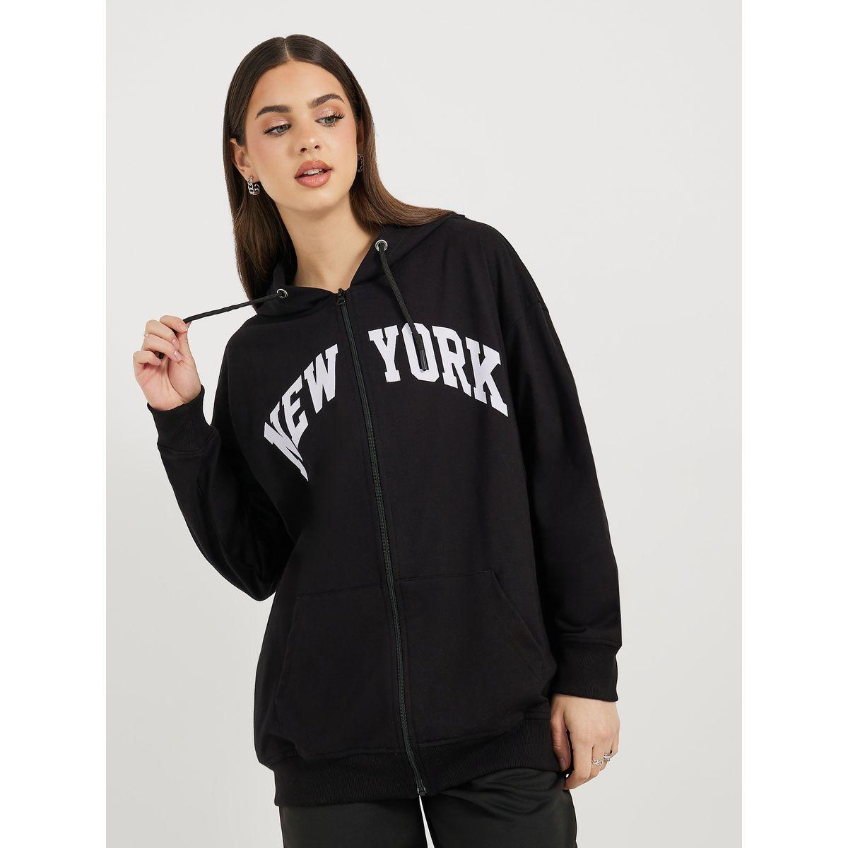 Styli Oversized Zip Through New York Print Hoodie-women-winterwear-hoodiesandsweatshirts-hoodies-image-1