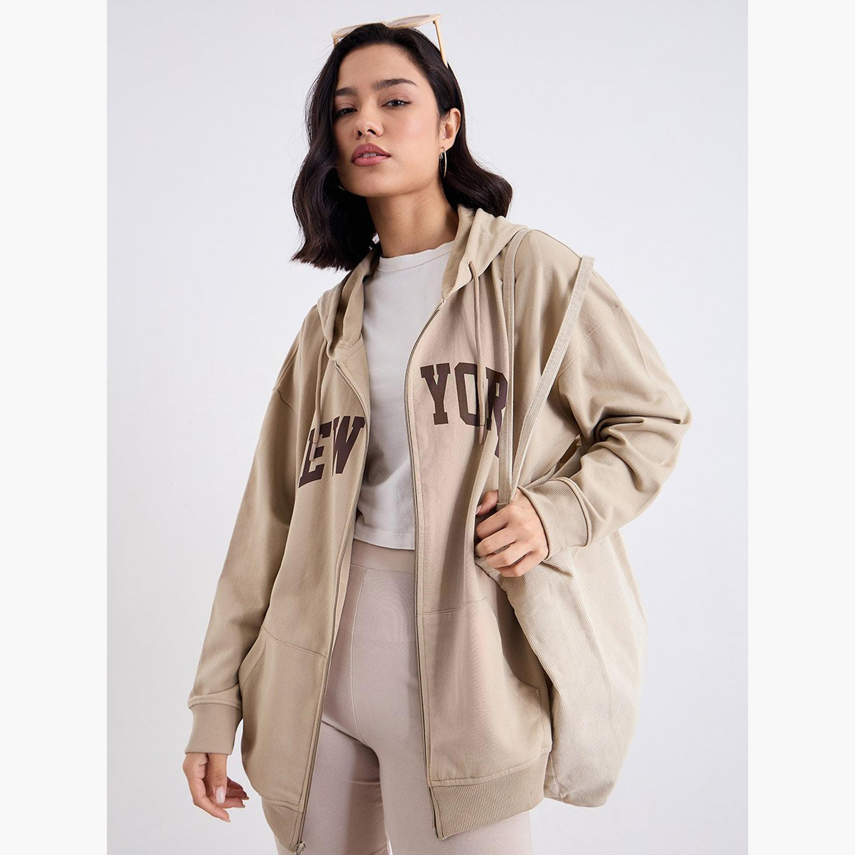 Styli New York Print Hooded Neck Long Sleeves Women's Zip Through Hoodie-women-clothing-hoodiesandsweatshirts-hoodies-image-5
