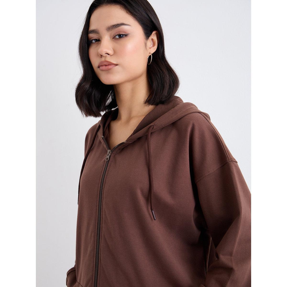 Styli Oversized Zip Through Hoodie with Badge Detail-women-winterwear-hoodiesandsweatshirts-hoodies-image-3