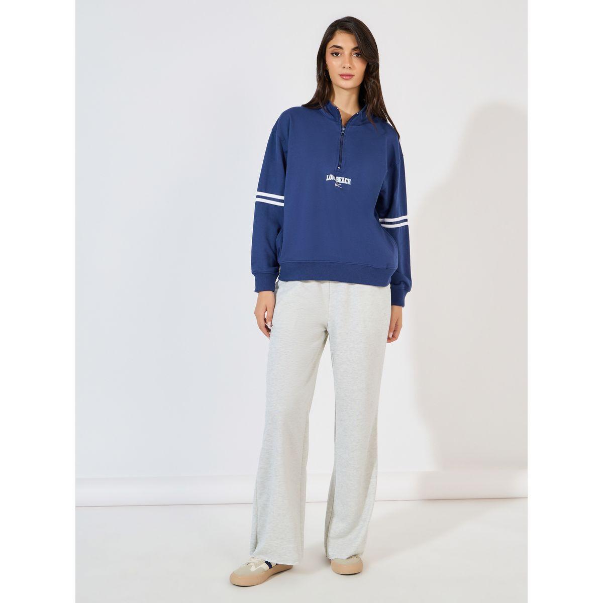 Styli Regular Fit Slogan Print Half Zip Sweatshirt-women-winterwear-hoodiesandsweatshirts-sweatshirts-image-2