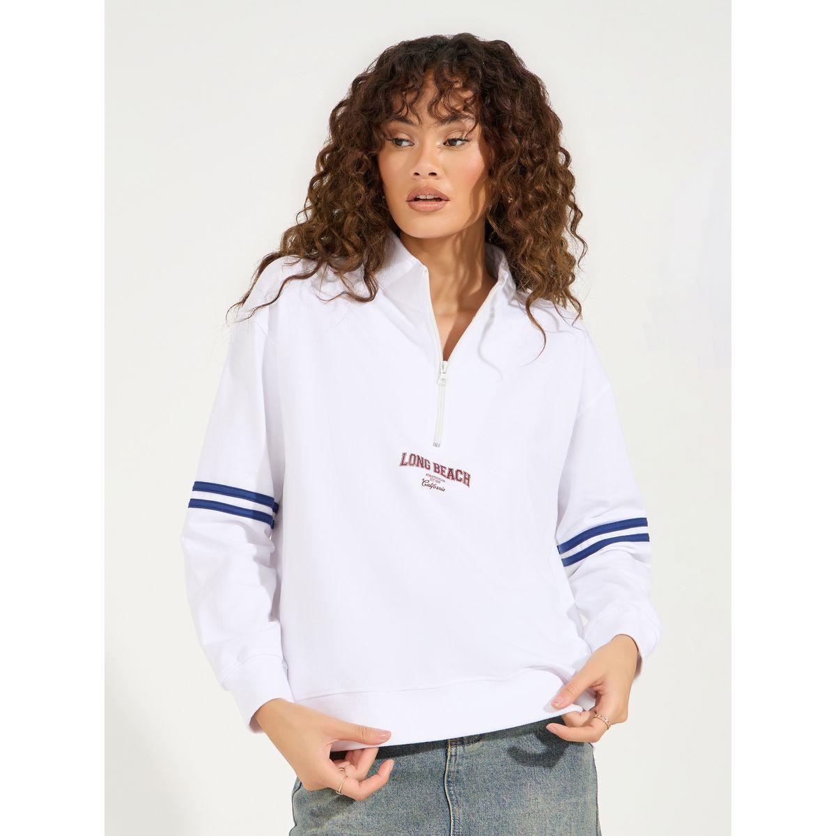 Styli Regular Fit Slogan Print Half Zip Sweatshirt-women-winterwear-hoodiesandsweatshirts-sweatshirts-image-1