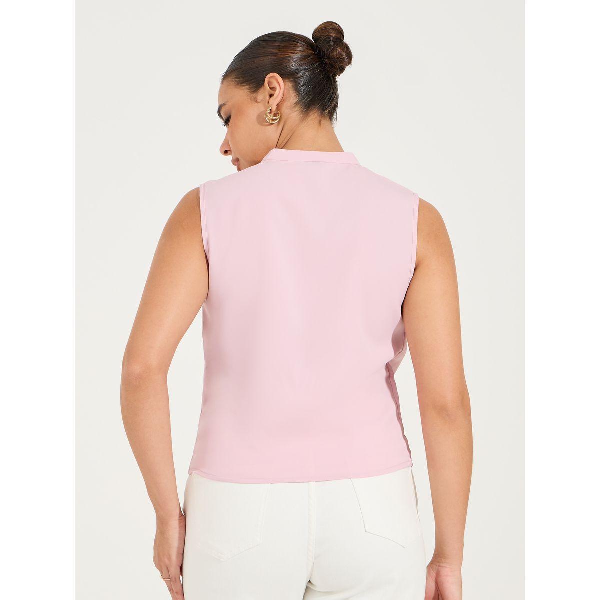 بلوزة سادة بلا اكمام ونمط لف مع قصة عادية-women-clothing-shirtsandblouses-blouses-image-1