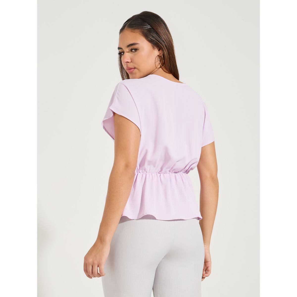 Styli Side Tie Mock Wrap Top with Extended Sleeves-women-clothing-shirtsandblouses-blouses-image-4