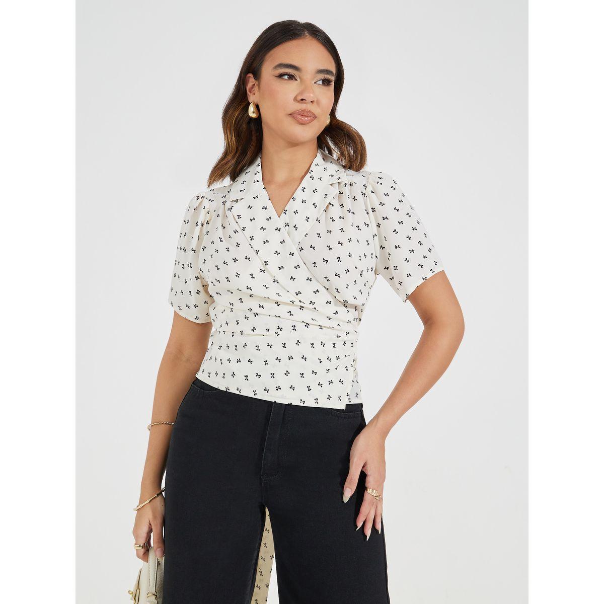 Styli Notch Lapel Wrap Top with Tie Back Detail-women-clothing-shirtsandblouses-blouses-image-1