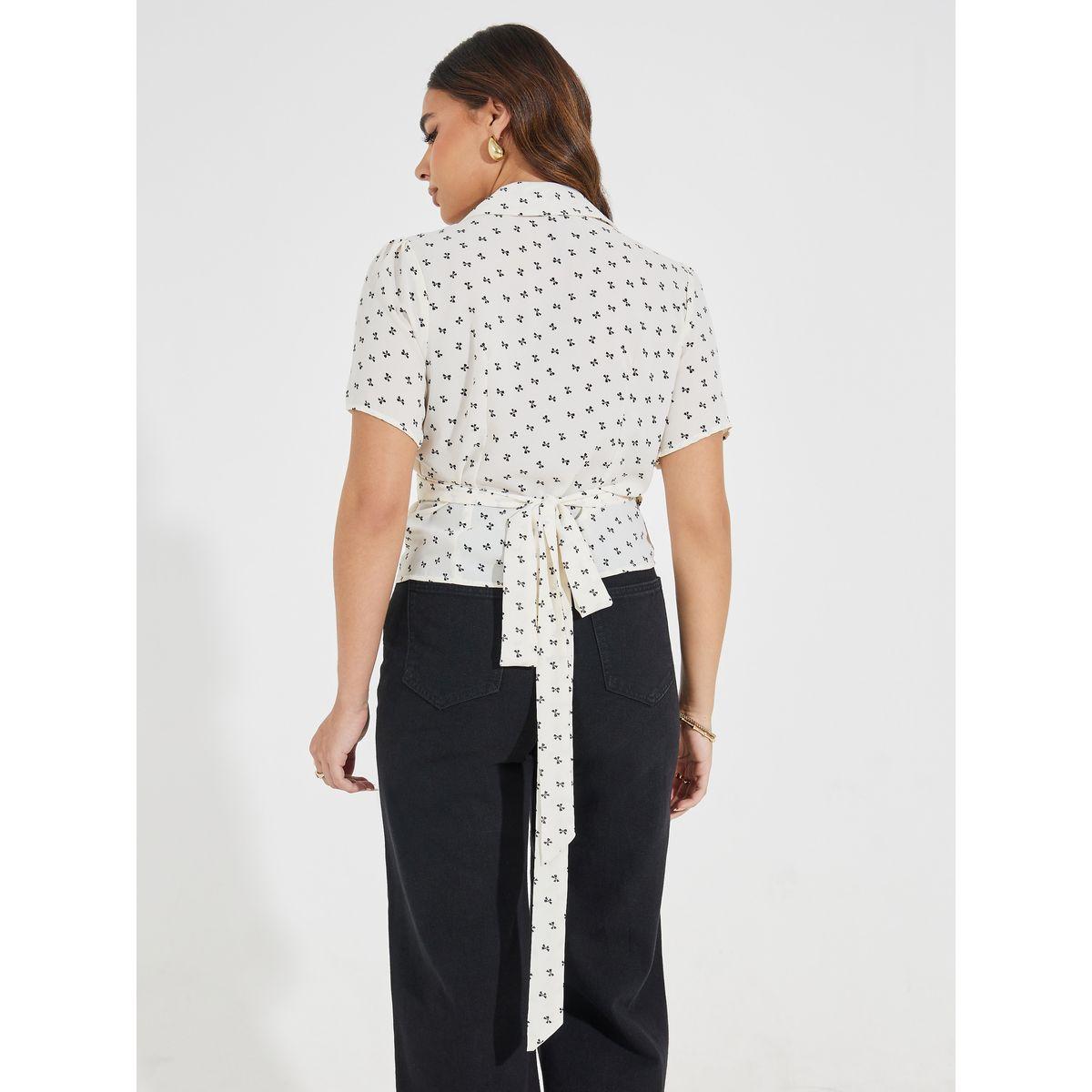 Styli Notch Lapel Wrap Top with Tie Back Detail-women-clothing-shirtsandblouses-blouses-image-4
