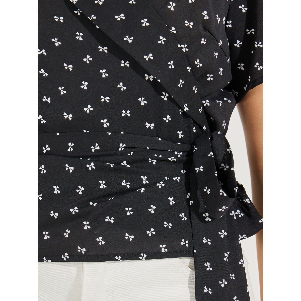 Styli Ribbon Ditsy Print Notch Collar Wrap Top-women-clothing-shirtsandblouses-blouses-image-3