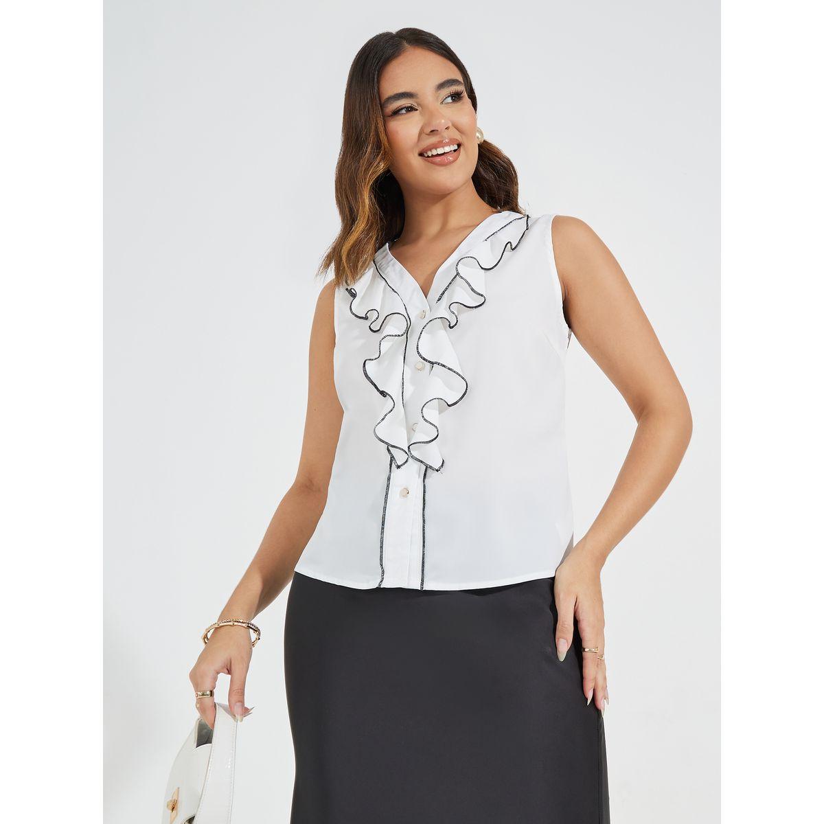 Styli Sleeveless Blouse with Contrast Ruffle Detail-women-clothing-shirtsandblouses-blouses-image-1