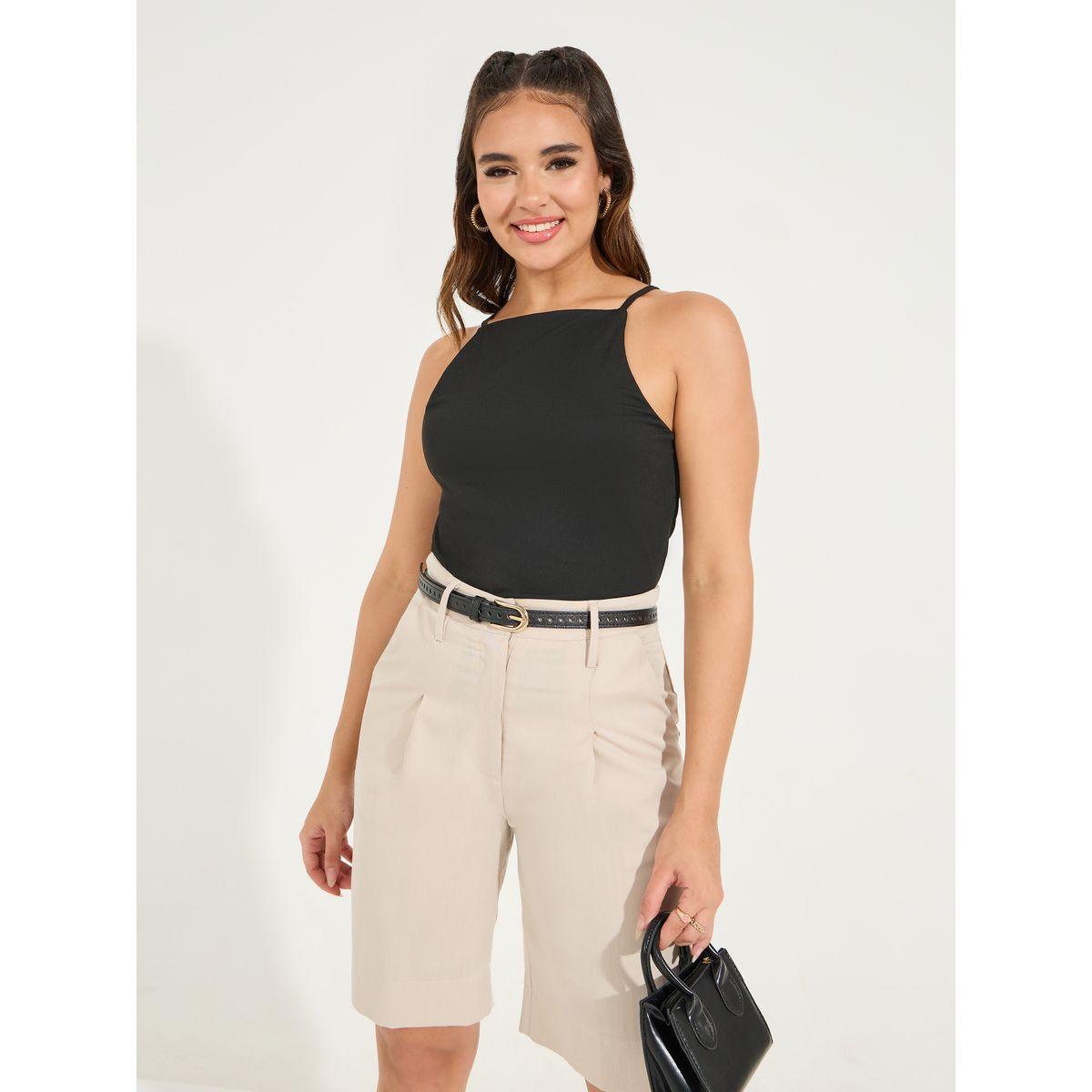 بلوزة كامي بياقة ريسر مع حمالات رفيعة-women-clothing-tshirts-image-1