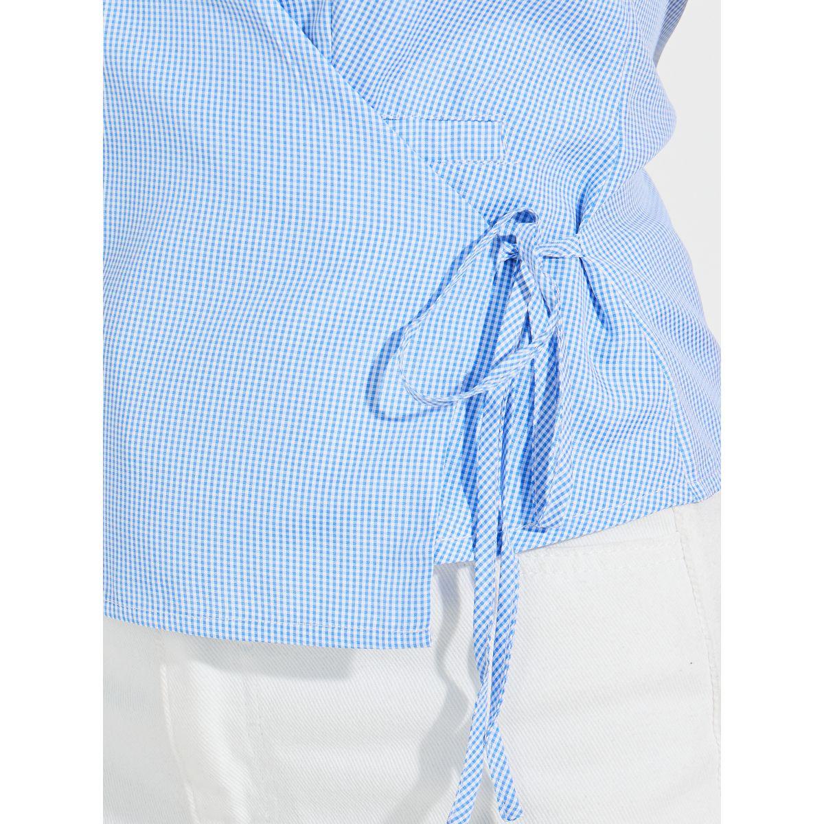 Styli Checked Sleeveless Wrap Top with Collar & Tie Detail-women-clothing-shirtsandblouses-blouses-image-3