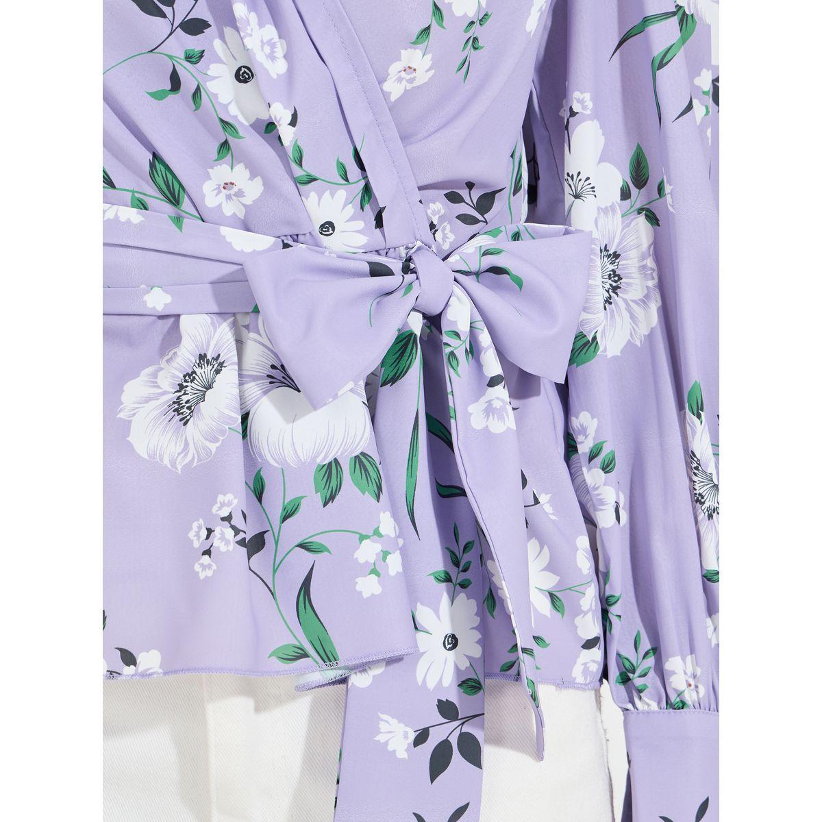 Styli Floral Print Wrap Top with Volume Cuffed Sleeves-women-clothing-shirtsandblouses-blouses-image-3