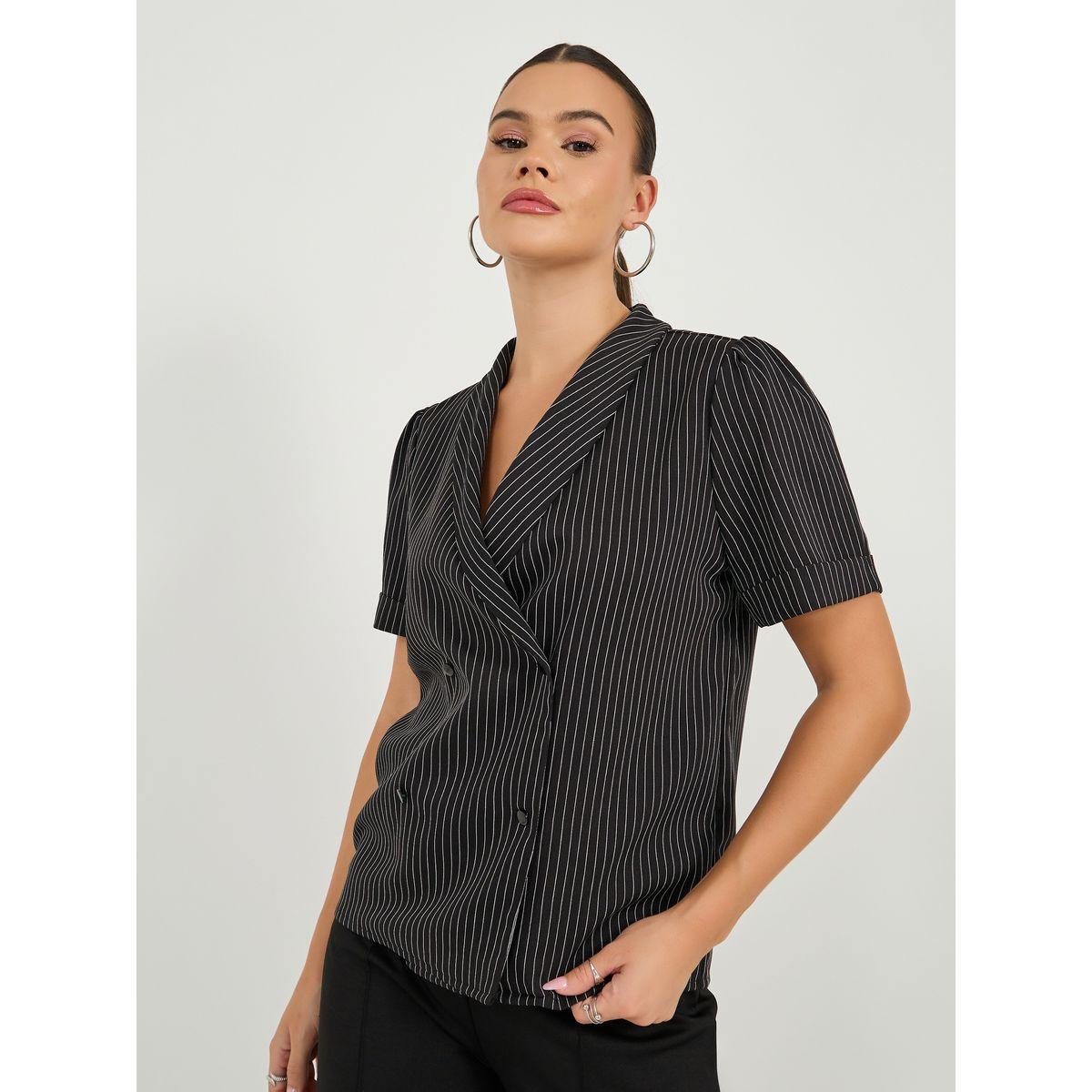Striped Double Breast Wrap Blazer-women-clothing-shirtsandblouses-blouses-image-1