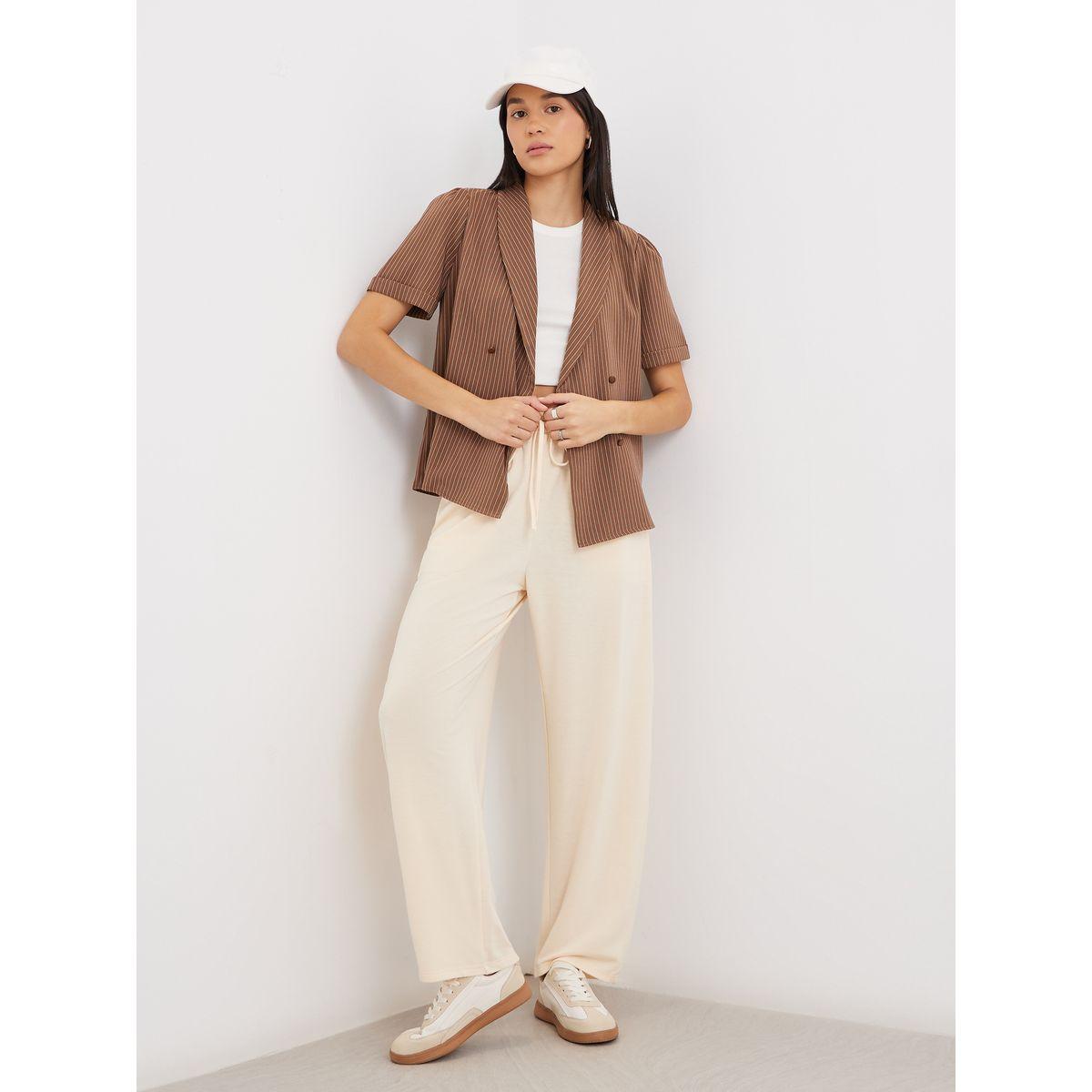 Styli Striped Lapel Collar Short Sleeve Wrap Blazer-women-clothing-shirtsandblouses-blouses-image-3