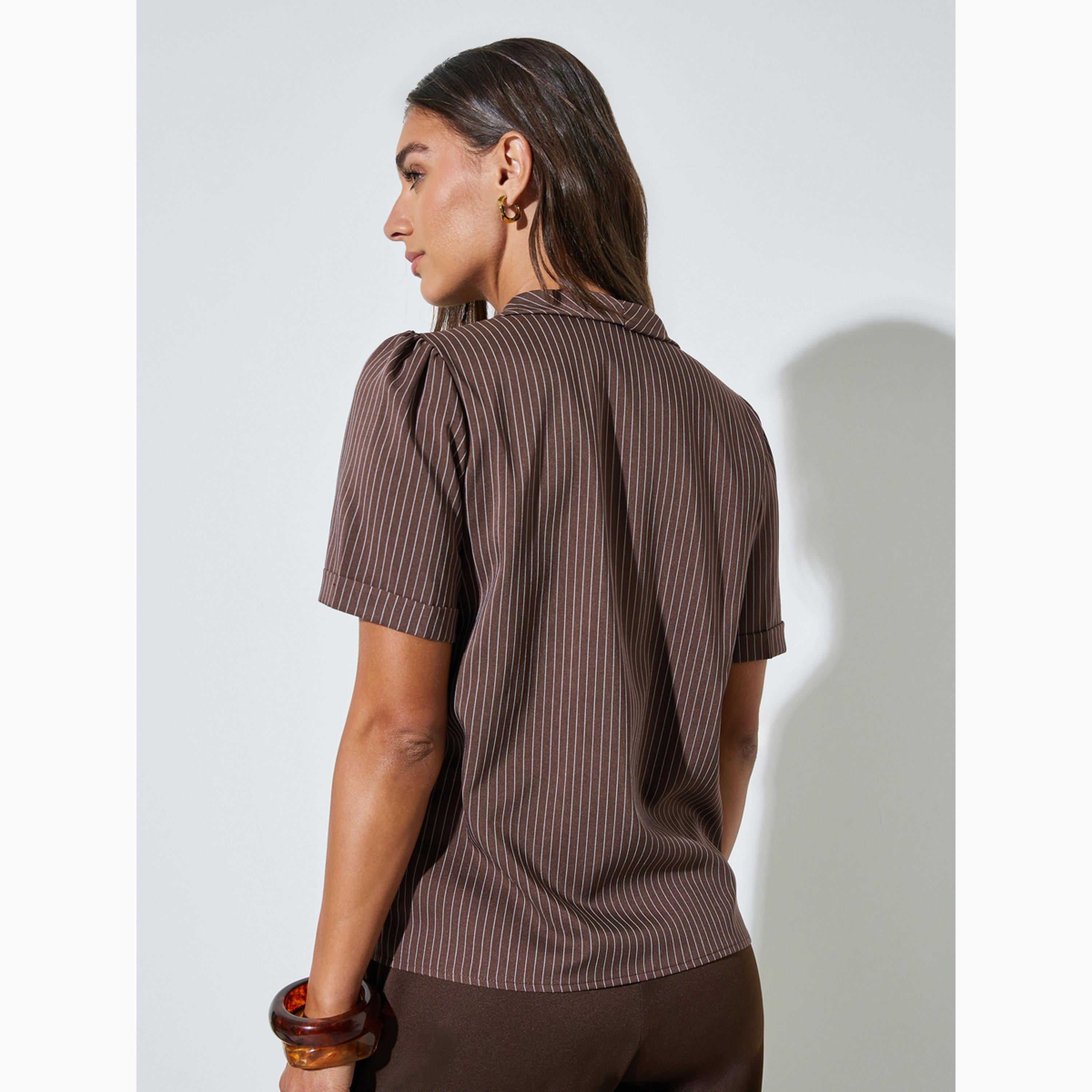 Styli Coffee Brown Striped Wrap Top-women-clothing-shirtsandblouses-blouses-image-4
