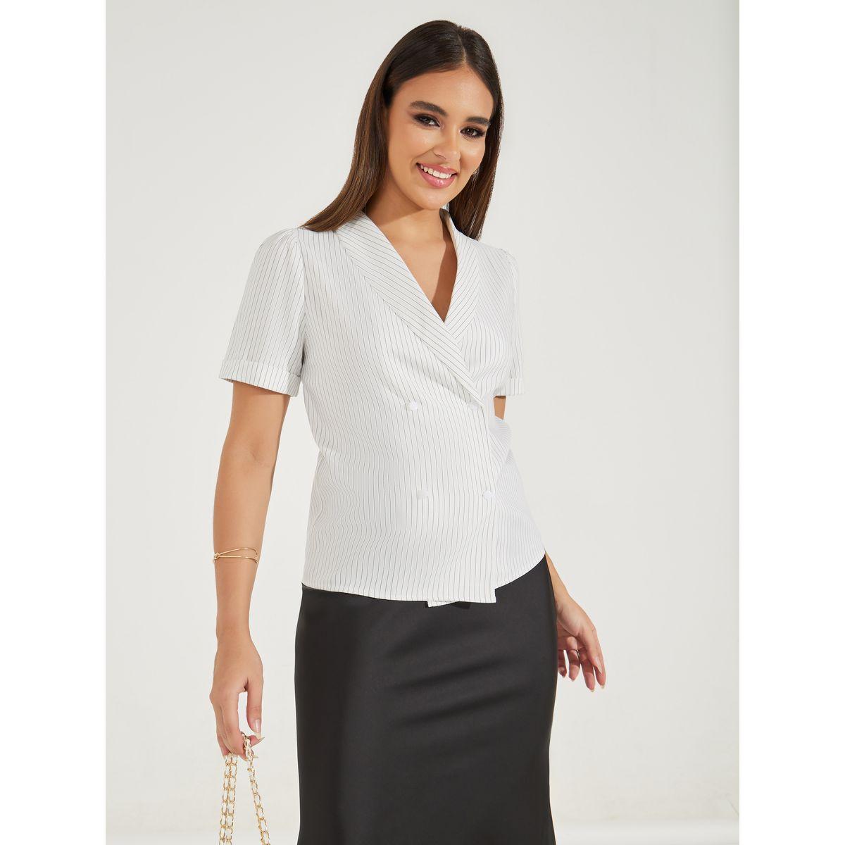 بلوزة مخططة بصدر مزدوج وصفين ازرار-women-clothing-shirtsandblouses-blouses-image-1