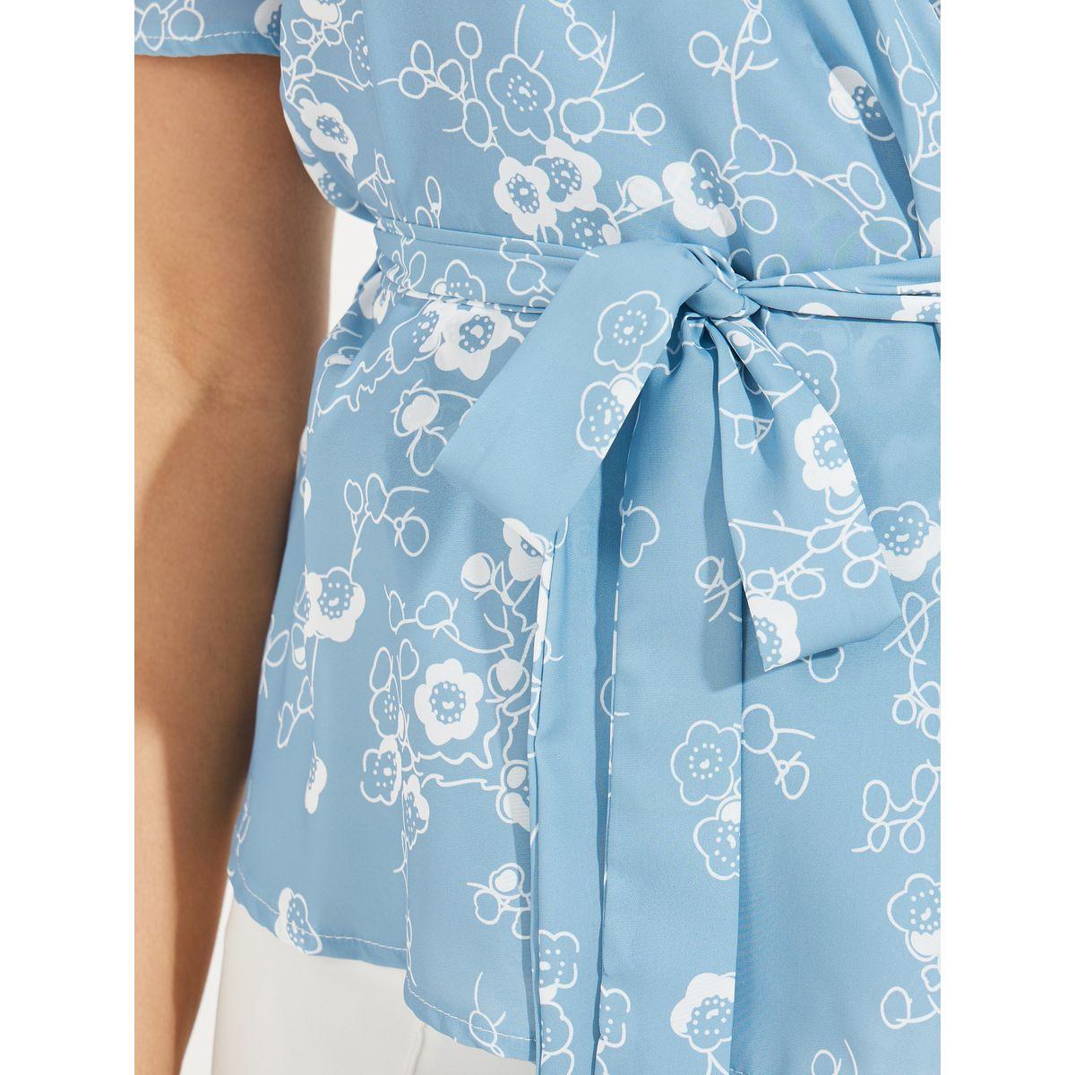 Styli Floral Print Wrap Top with Waist & Sleeve Tie Detail-women-clothing-shirtsandblouses-blouses-image-3