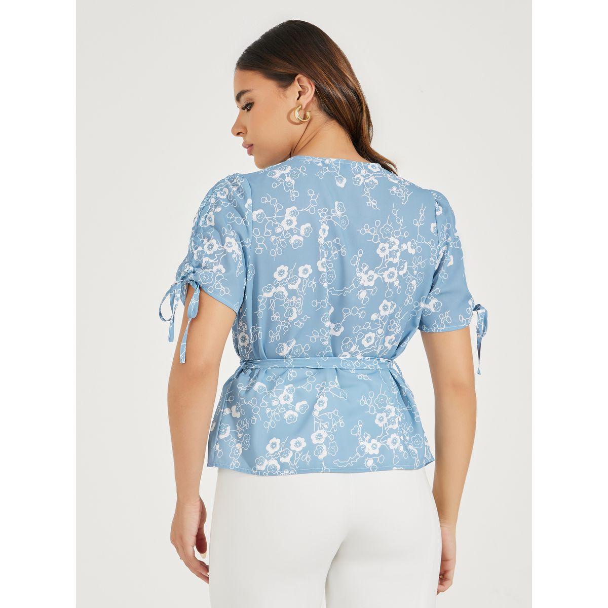 Styli Floral Print Wrap Top with Waist & Sleeve Tie Detail-women-clothing-shirtsandblouses-blouses-image-5