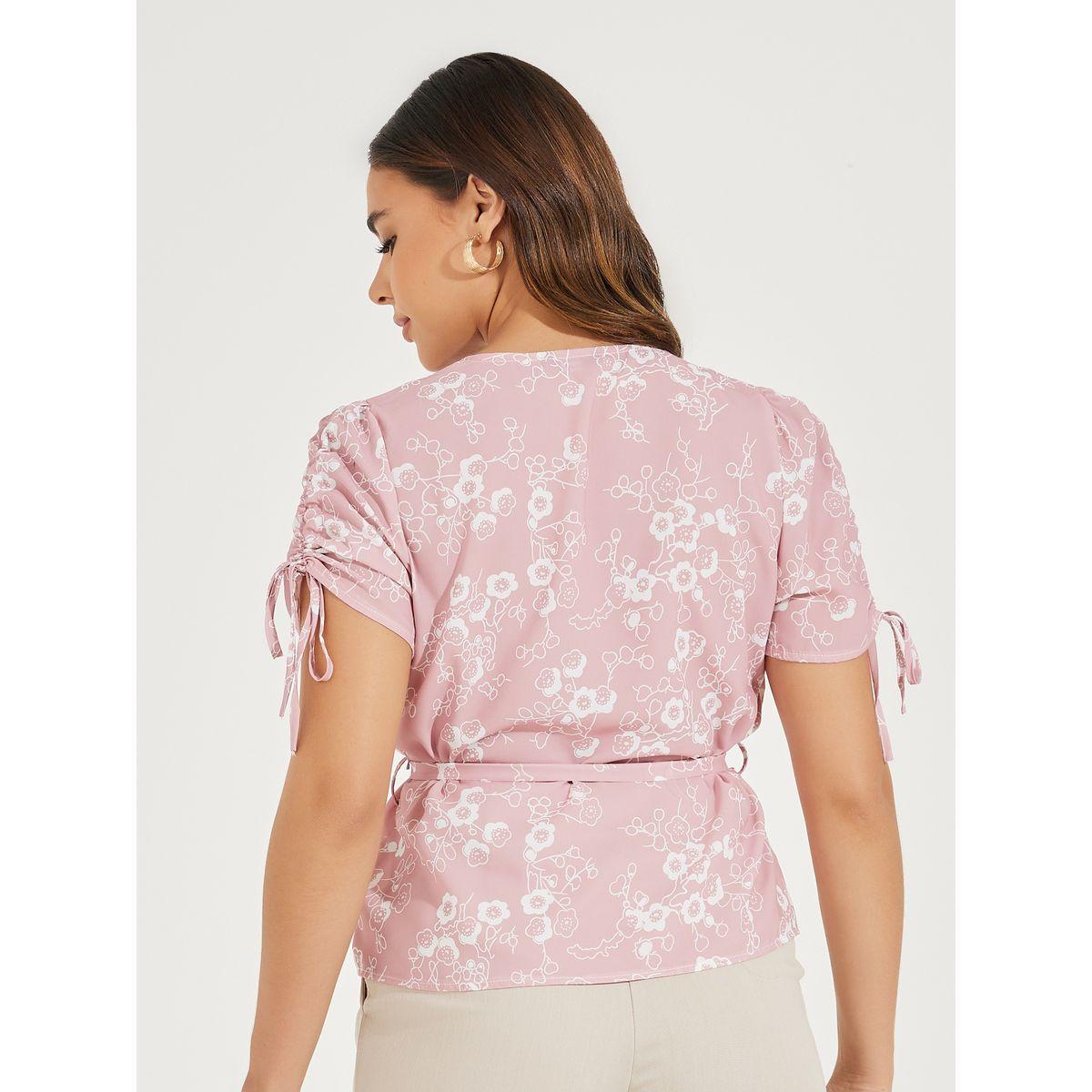 بلوزة بطبعة زهور ونمط لف مع اكمام باربطة-women-clothing-shirtsandblouses-blouses-image-5