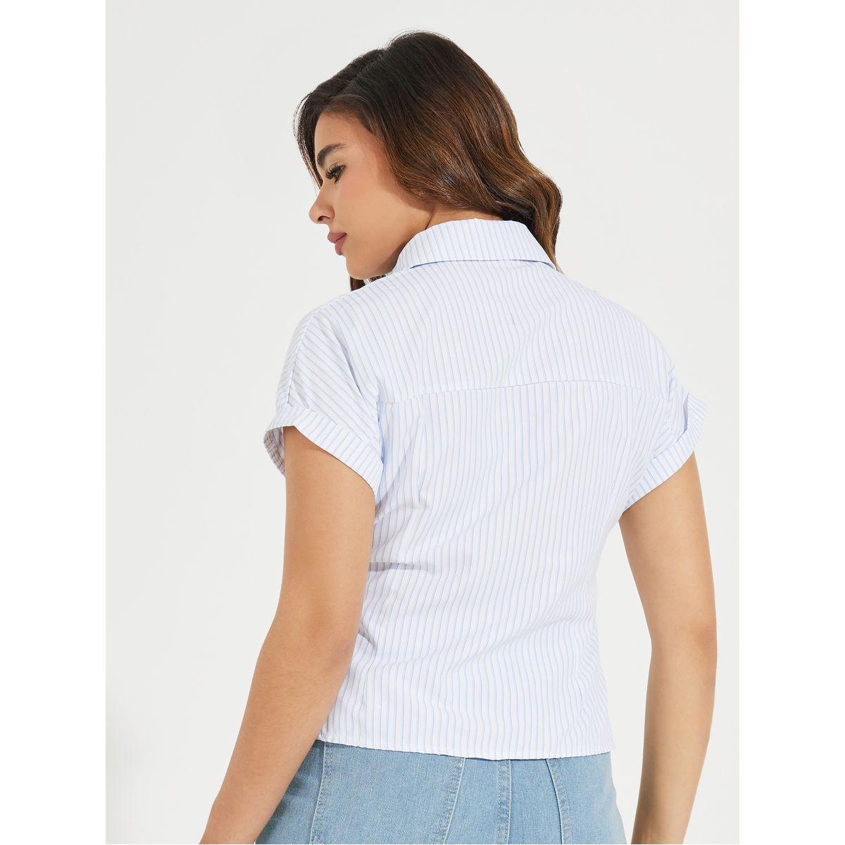 بلوزة مخططة بنمط لف مع اربطة-women-clothing-shirtsandblouses-blouses-image-1