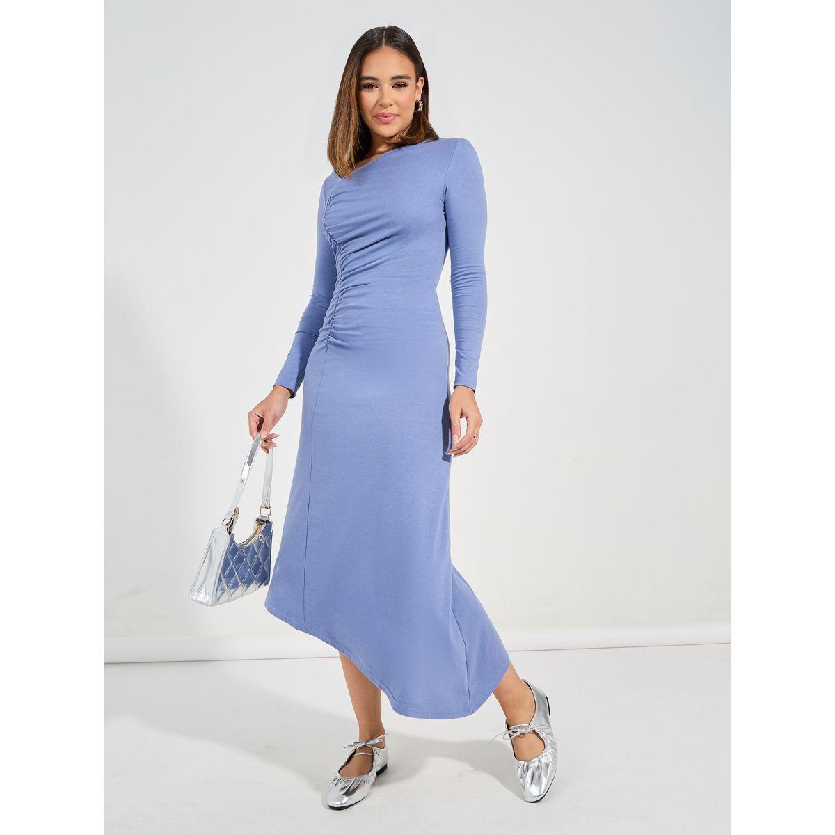Causey X Styli  Asymmetric Hem Gathered Detail A-Line Maxi Dress-women-clothing-dresses-image-1