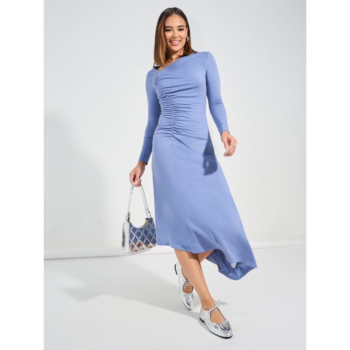Causey X Styli  Asymmetric Hem Gathered Detail A-Line Maxi Dress-women-clothing-dresses-image-5