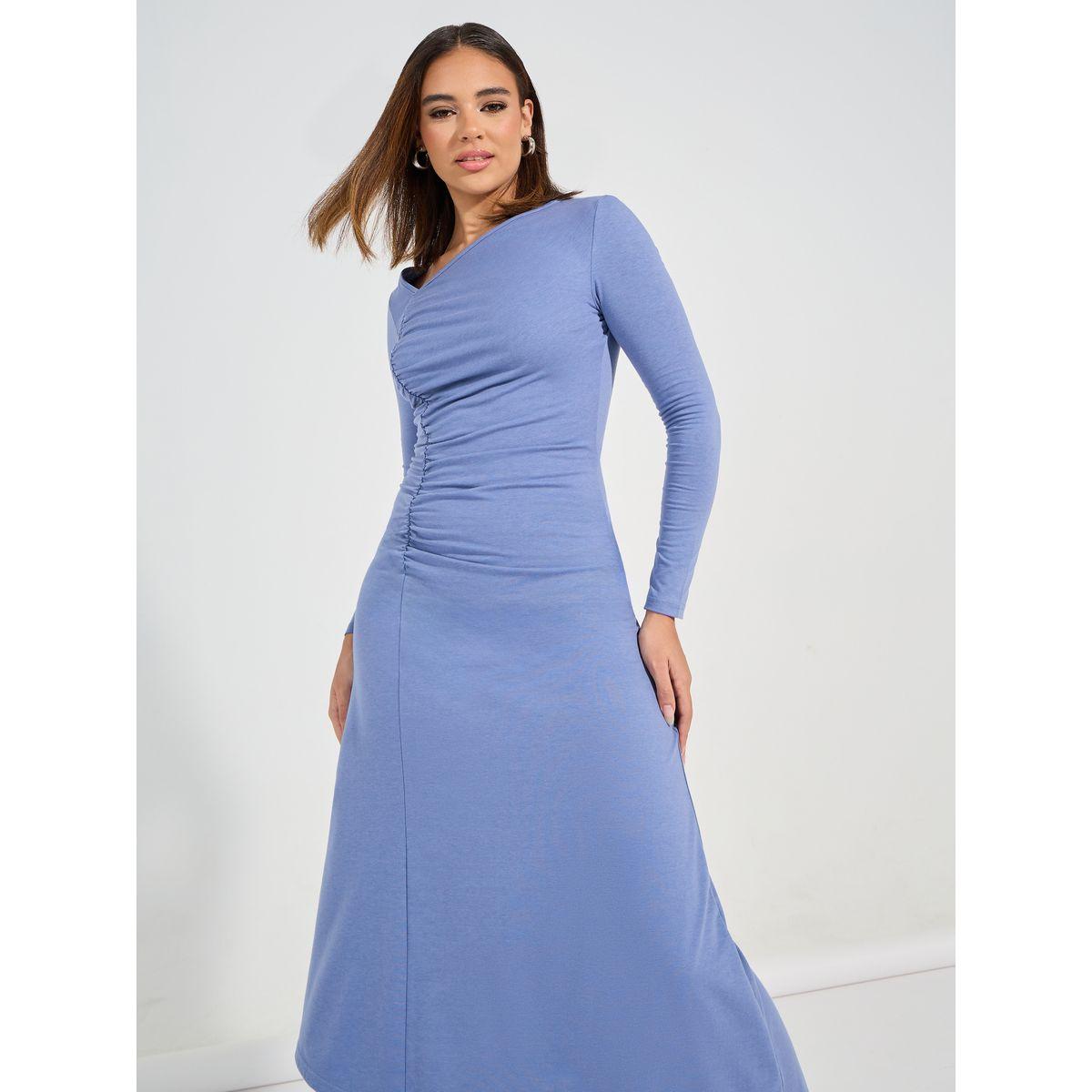 Causey X Styli  Asymmetric Hem Gathered Detail A-Line Maxi Dress-women-clothing-dresses-image-6