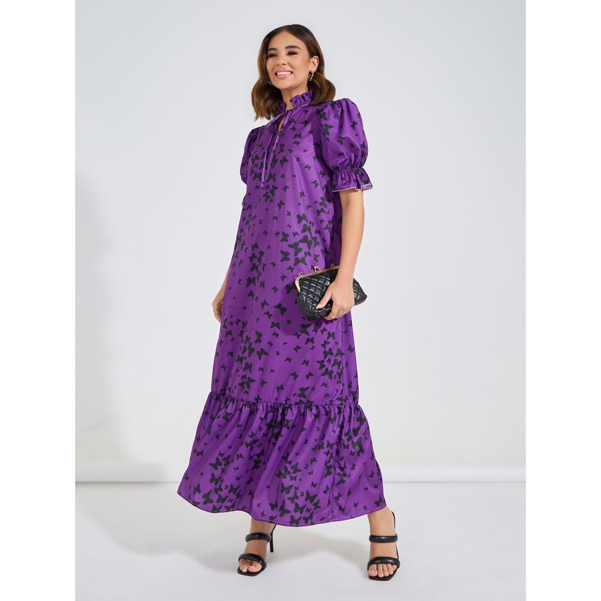 Causey X Styli  All Over Butterfly Print Tie-Up Neck Maxi Dress-women-clothing-dresses-image-1