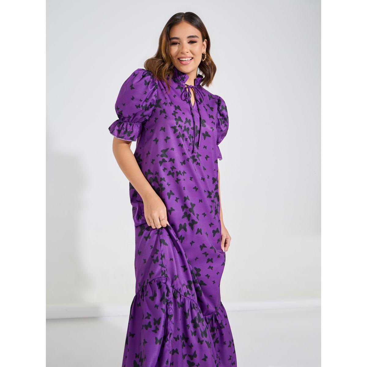 Causey X Styli  All Over Butterfly Print Tie-Up Neck Maxi Dress-women-clothing-dresses-image-2