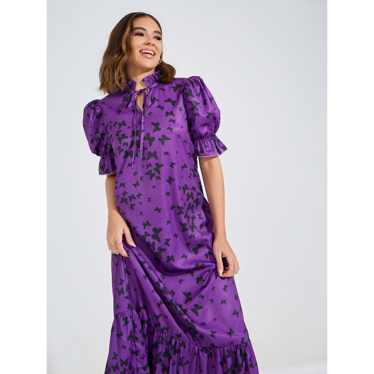 Causey X Styli  All Over Butterfly Print Tie-Up Neck Maxi Dress-women-clothing-dresses-image-4