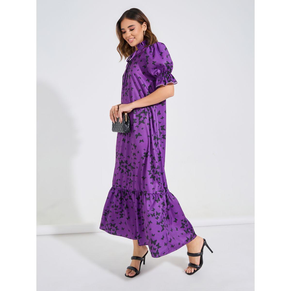 Causey X Styli  All Over Butterfly Print Tie-Up Neck Maxi Dress-women-clothing-dresses-image-5