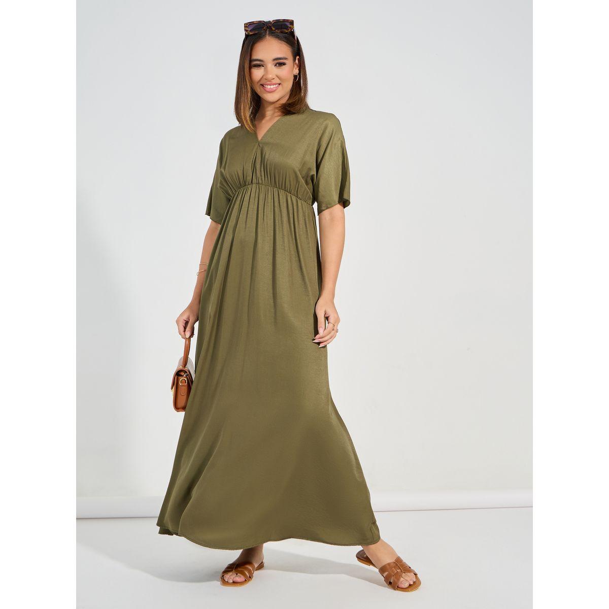 Causey X Styli  Solid V Neck A-Line Maxi Dress-women-clothing-dresses-image-1