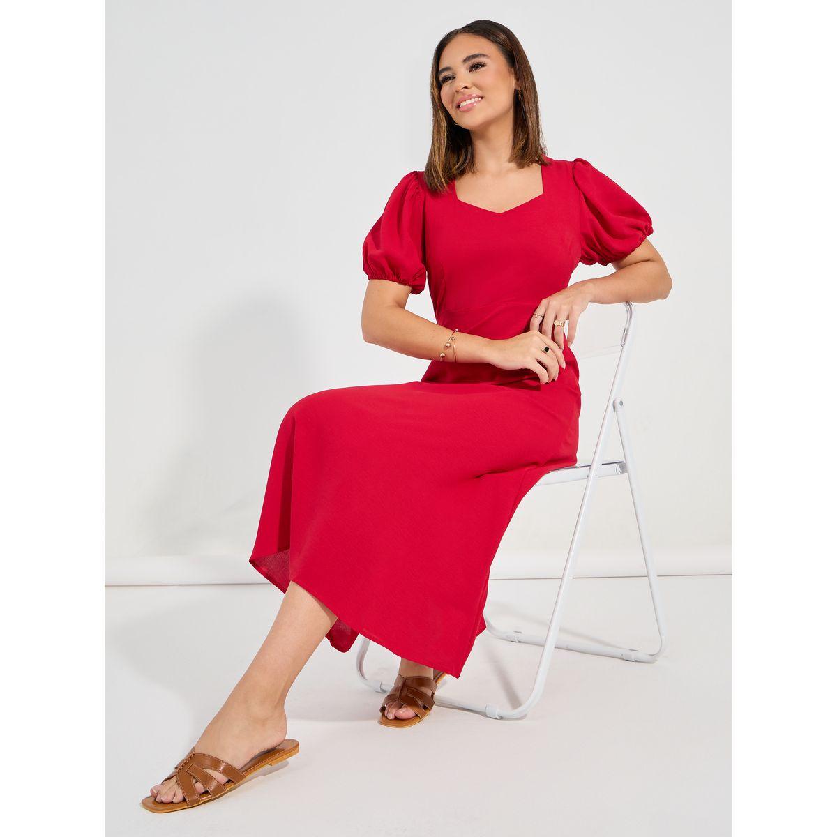 فستان ميدي بياقة على شكل قلب كوزي × ستايلي-women-clothing-dresses-image-1