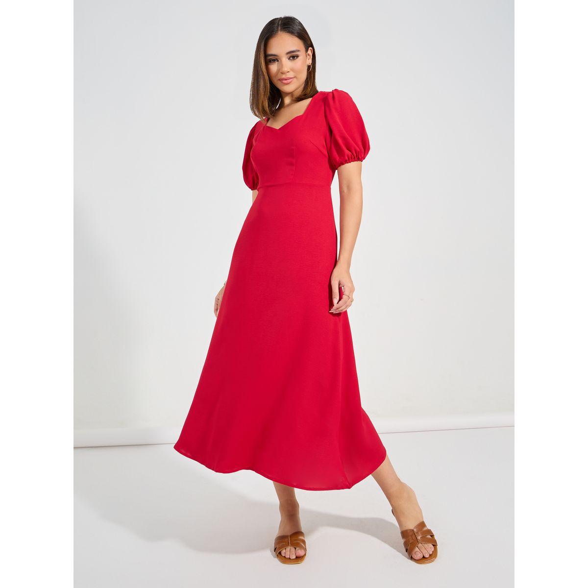 فستان ميدي بياقة على شكل قلب كوزي × ستايلي-women-clothing-dresses-image-2