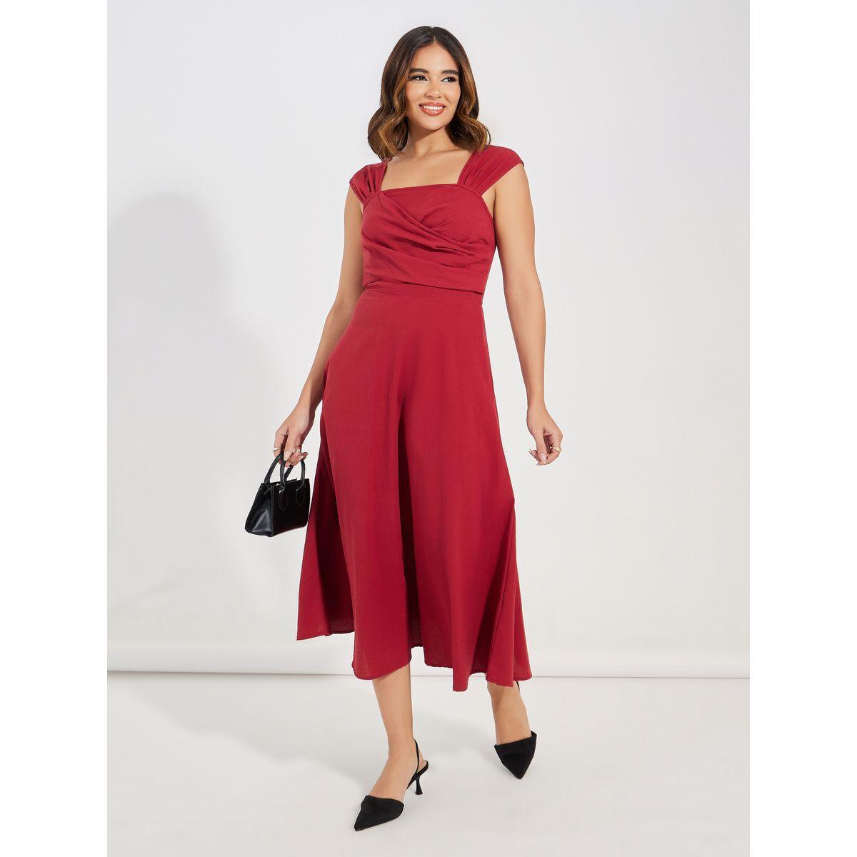 فستان ميدي بلا اكمام ونمط لف كوزي × ستايلي-women-clothing-dresses-image-1
