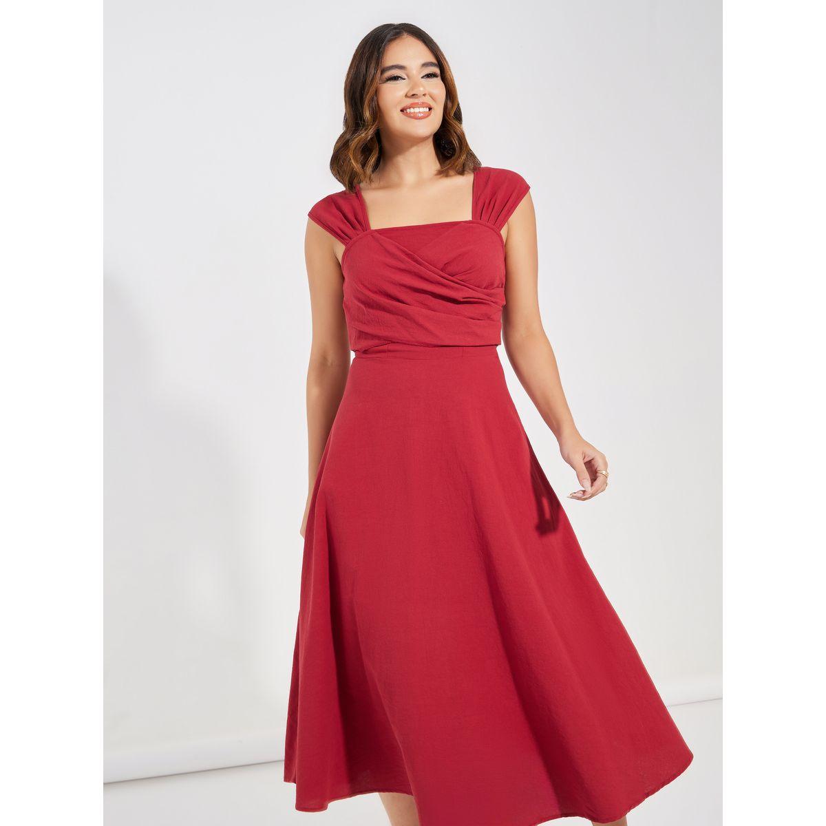 فستان ميدي بلا اكمام ونمط لف كوزي × ستايلي-women-clothing-dresses-image-2