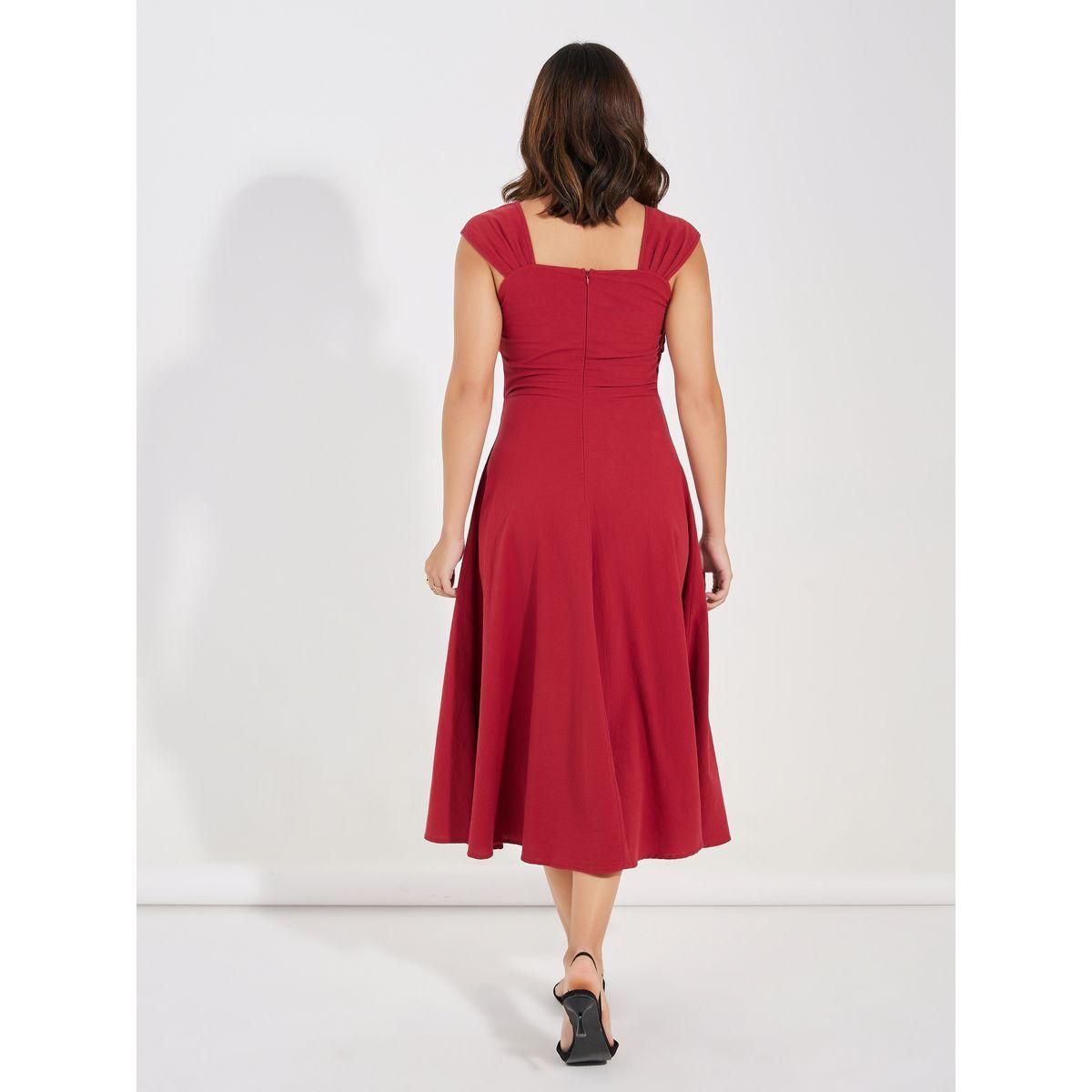 فستان ميدي بلا اكمام ونمط لف كوزي × ستايلي-women-clothing-dresses-image-4