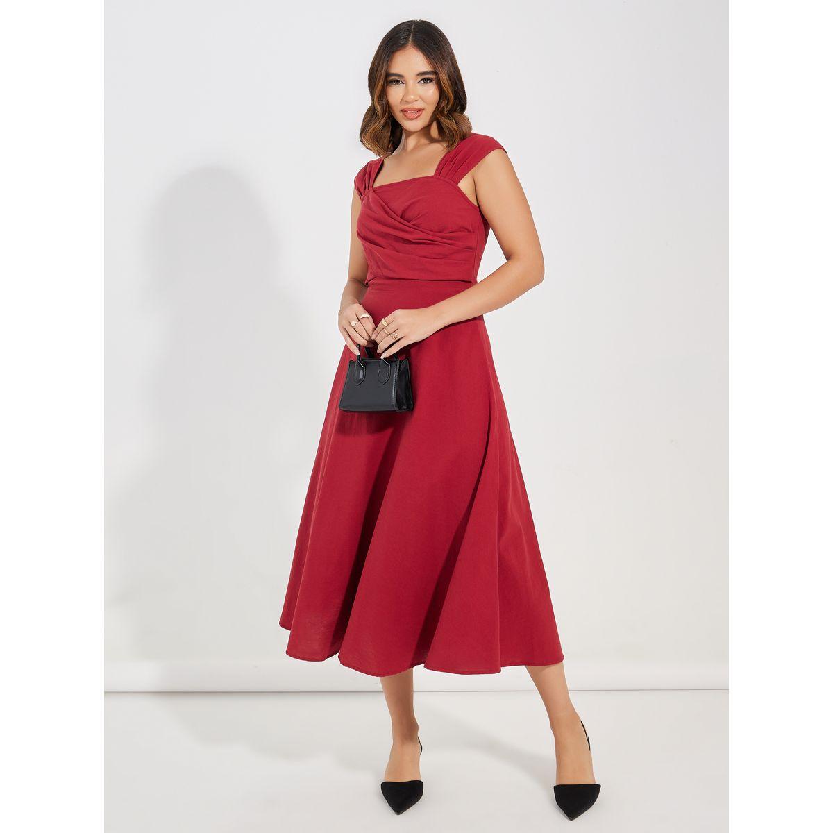 فستان ميدي بلا اكمام ونمط لف كوزي × ستايلي-women-clothing-dresses-image-5