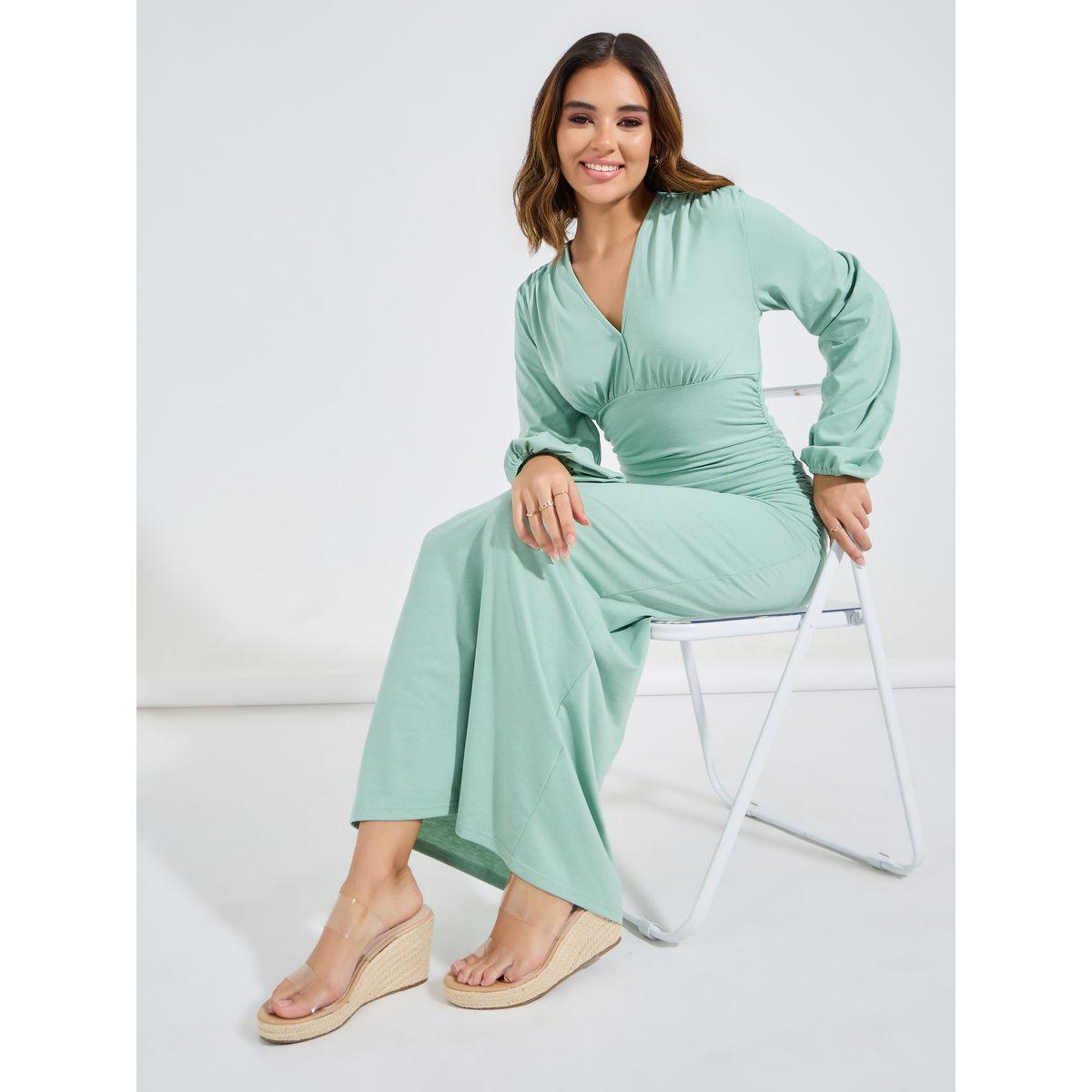 فستان طويل سادة باكمام فوليوم كوزي × ستايلي-women-clothing-dresses-image-1