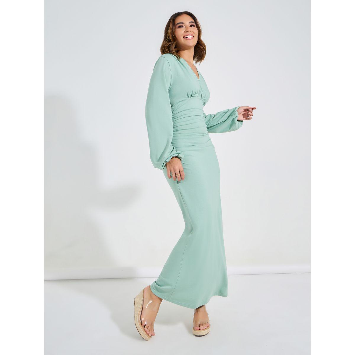 فستان طويل سادة باكمام فوليوم كوزي × ستايلي-women-clothing-dresses-image-5