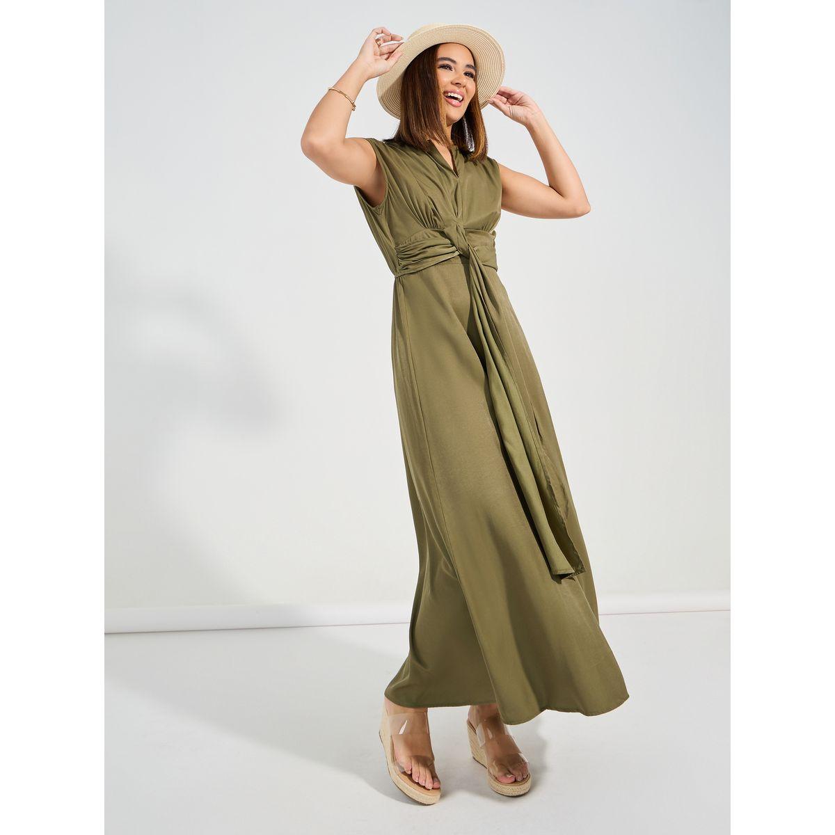 فستان طويل بلا اكمام مع اربطة كوزي × ستايلي-women-clothing-dresses-image-1