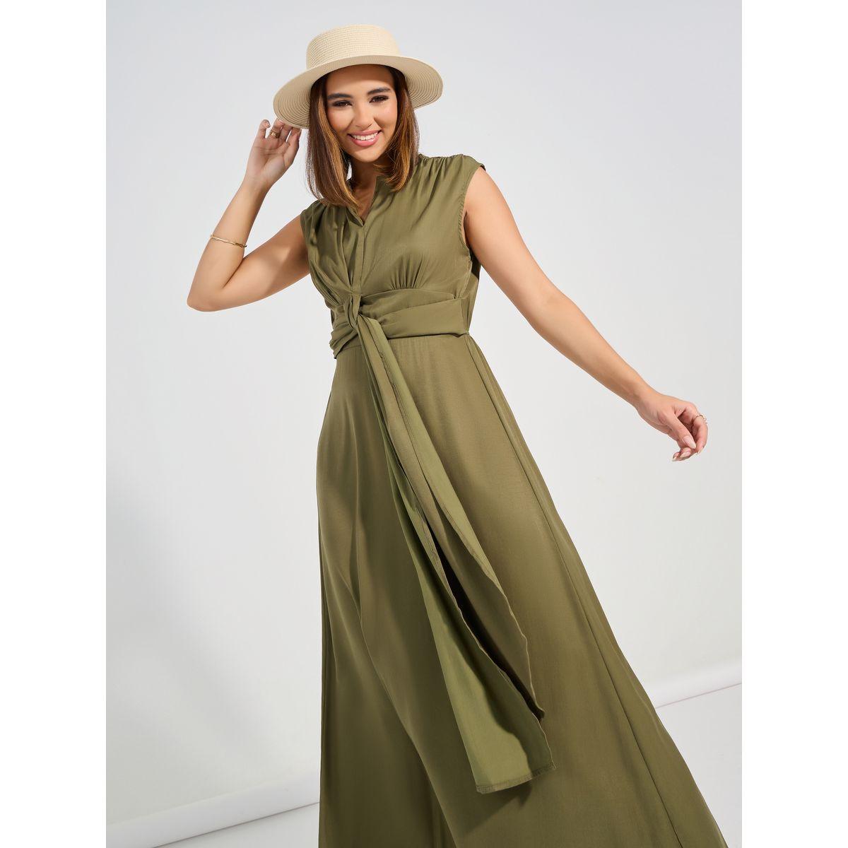 فستان طويل بلا اكمام مع اربطة كوزي × ستايلي-women-clothing-dresses-image-2
